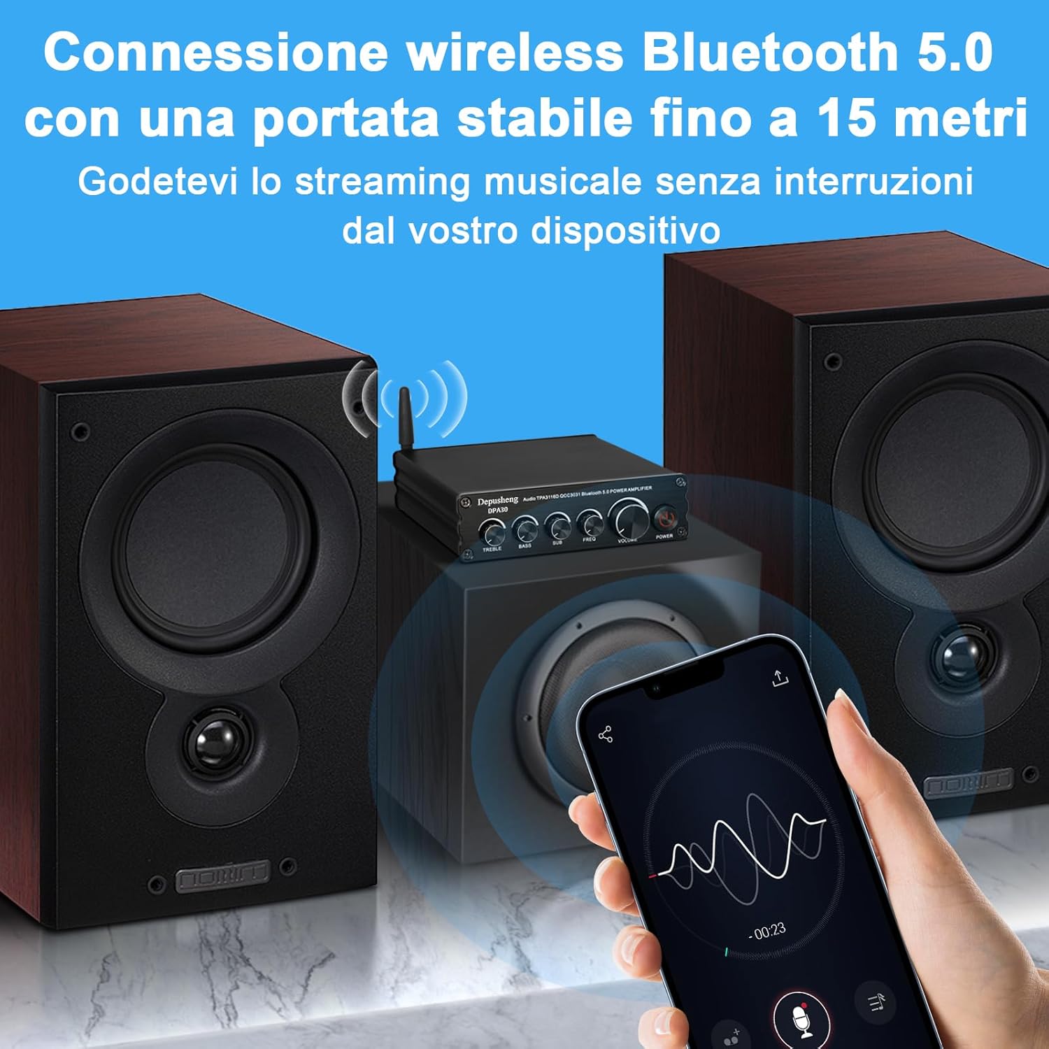 Depusheng DPA30 - Amplificatore Audio 2.1 Canali Bluetooth 5.0 - immagine 2