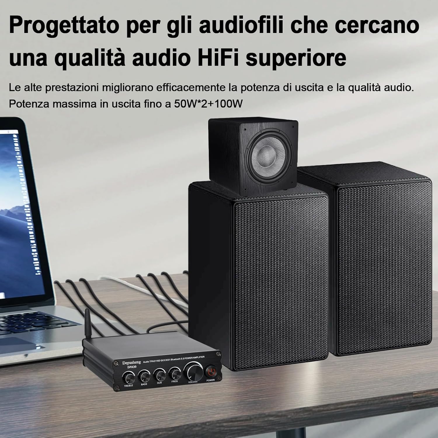 Depusheng DPA30 - Amplificatore Audio 2.1 Canali Bluetooth 5.0 - immagine 4