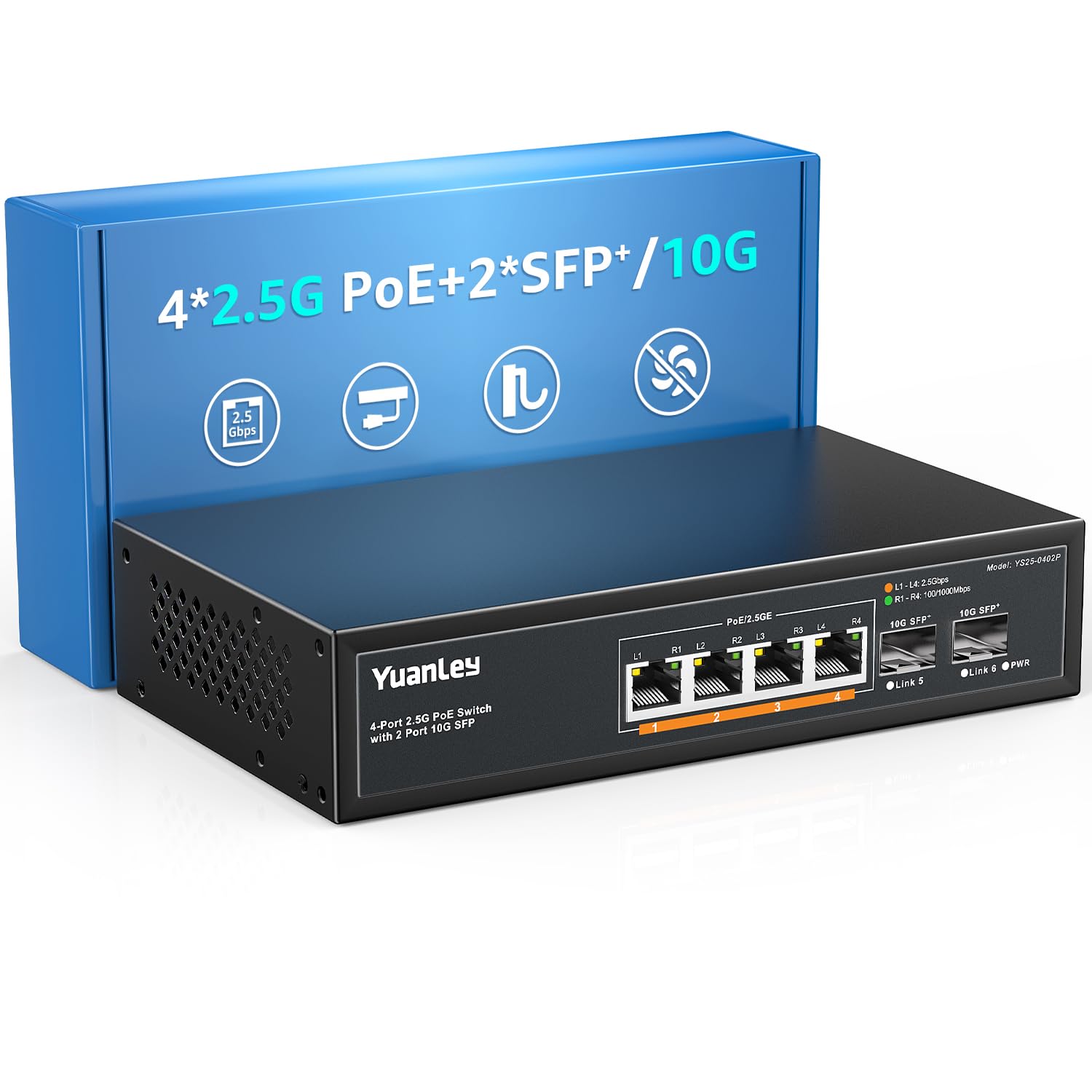 Yuanley Switch PoE Non Gestito 6 Porte 2.5G, 78W