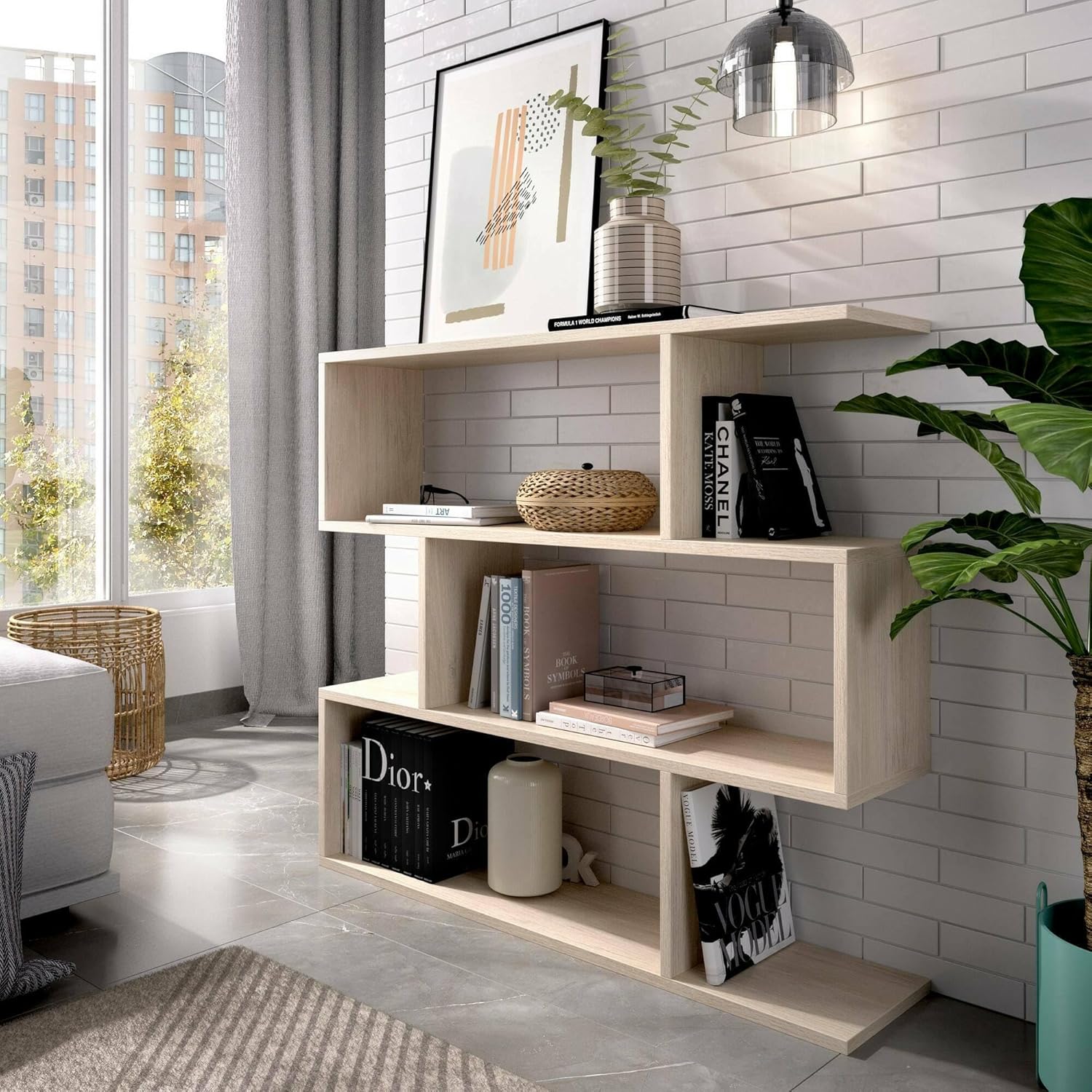 Dmora Libreria Misone Scaffale Ufficio 3 Ripiani, Rovere - immagine 1