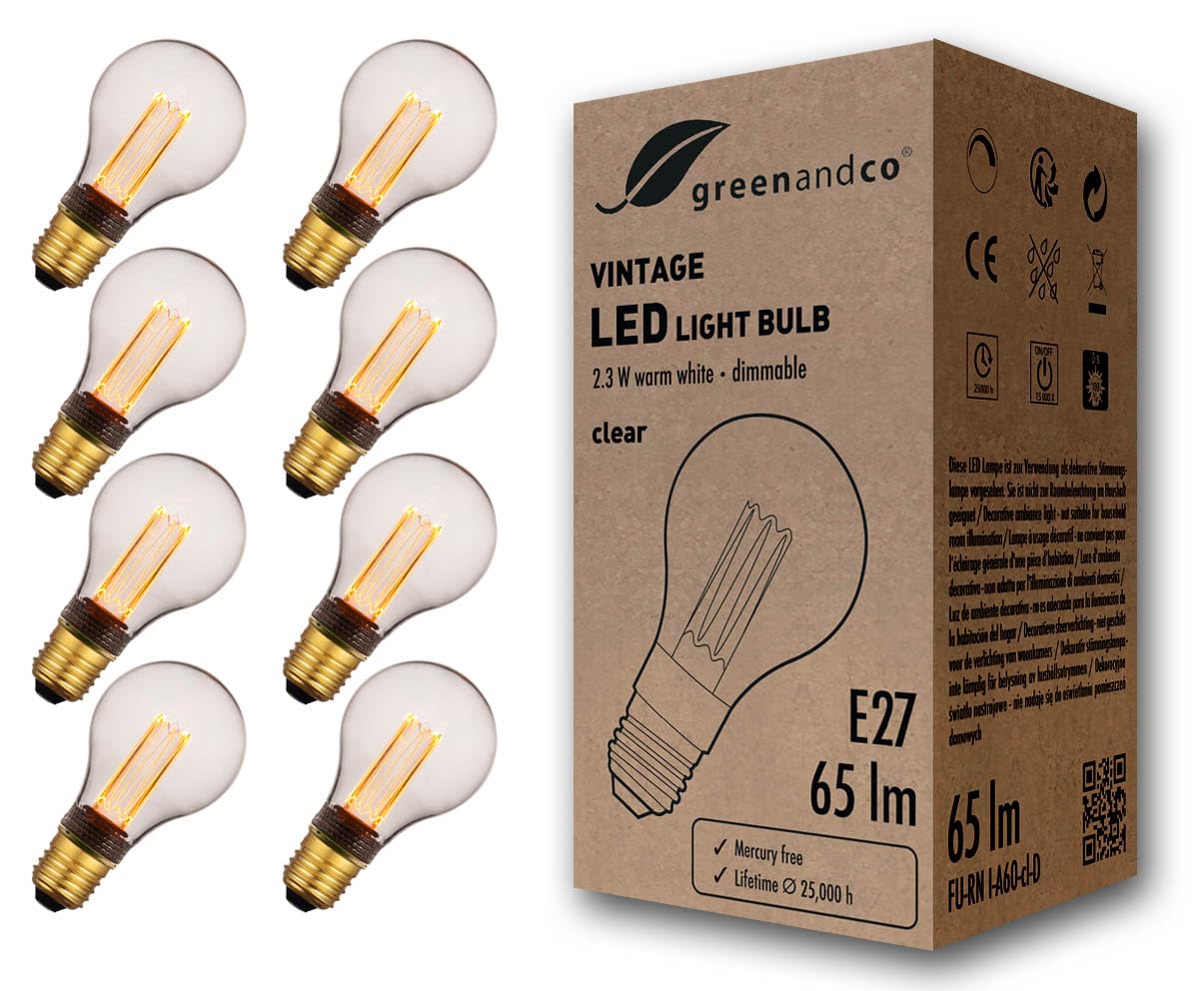 Greenandco 8x Lampadina LED Dimmerabile Vintage E27 A60