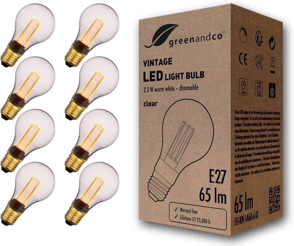 Greenandco 8x Lampadina LED Dimmerabile Vintage E27 A60 - immagine 1