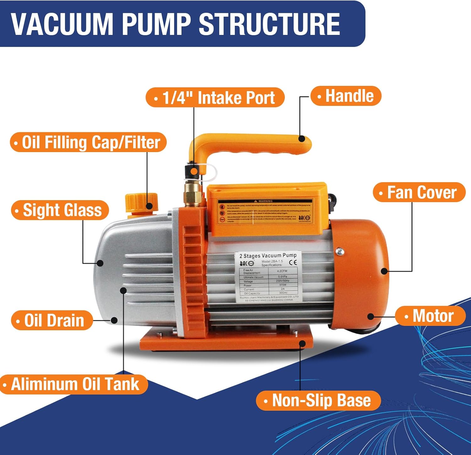 BACOENG 4.2CFM Pompa Vuoto Bistadio 120 Lt/min Vacuum Pump - immagine 3