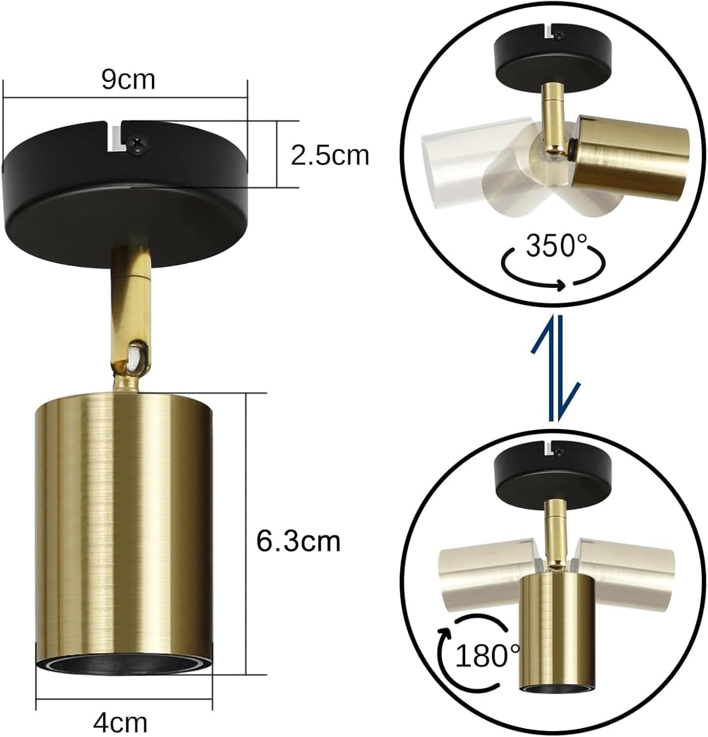 Lampada da Soffitto Industriale E27 Nera e Oro 1 Fiamma - immagine 5