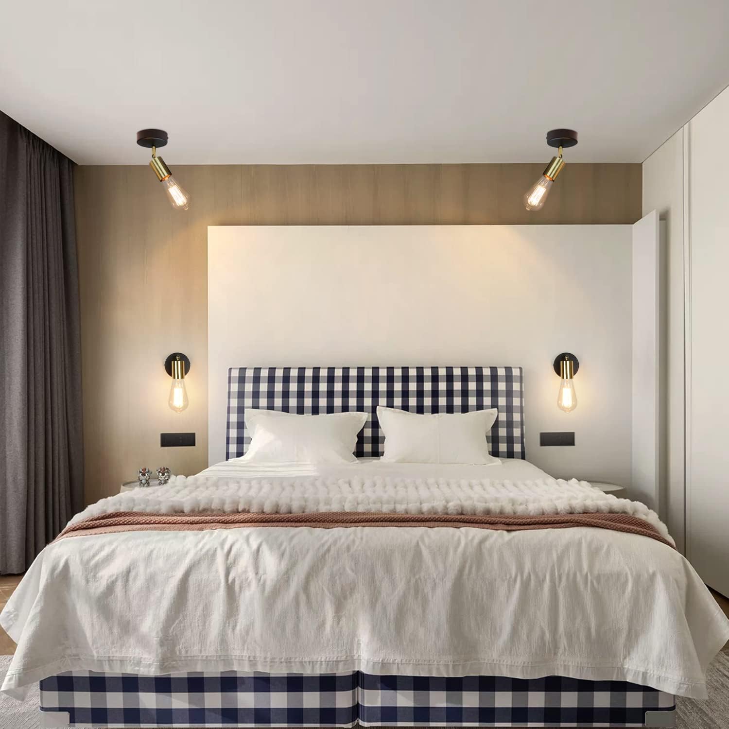 Lampada da Soffitto Industriale E27 Nera e Oro 1 Fiamma - immagine 7