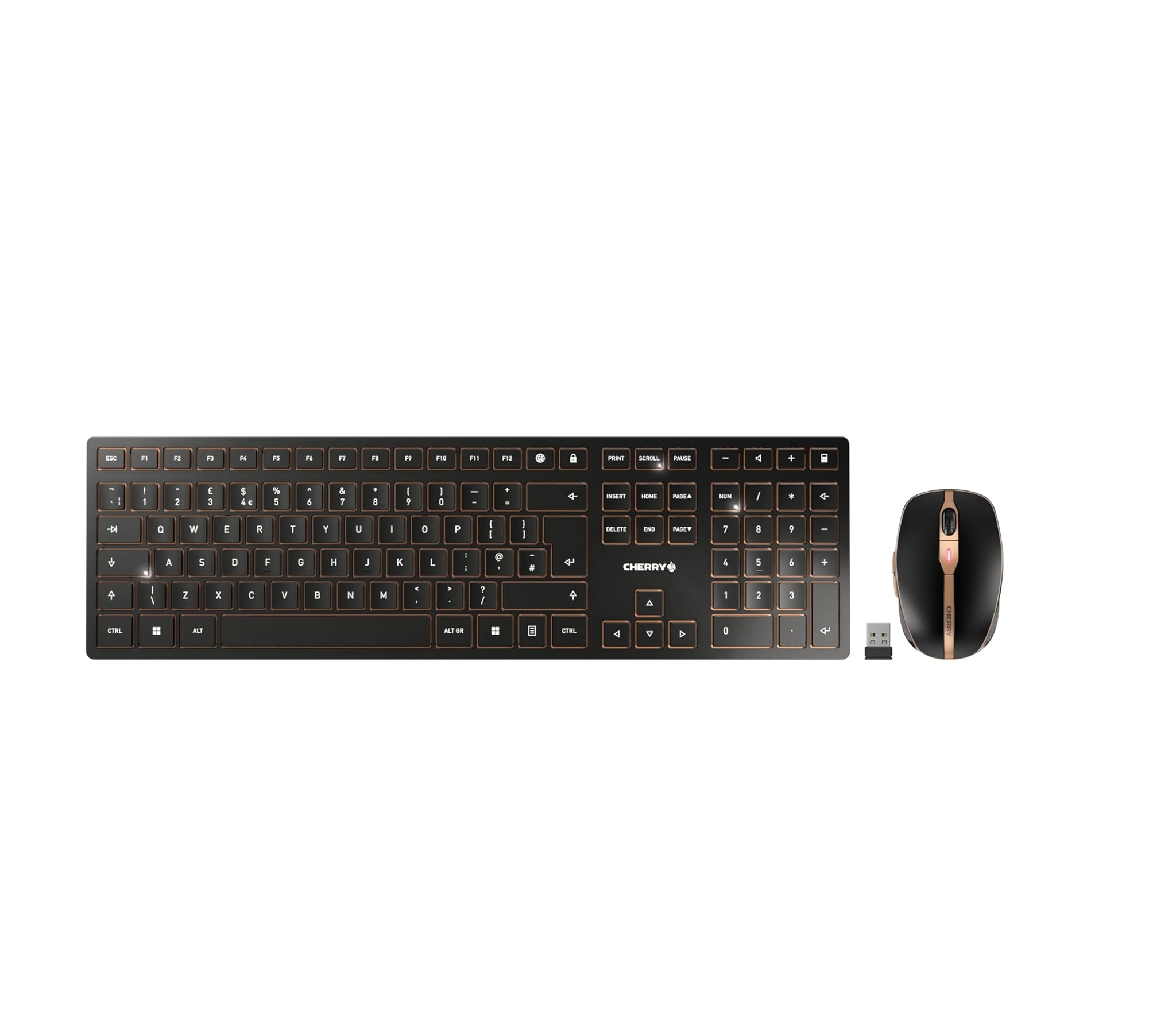 Cherry DW 9100 SLIM - Set Tastiera e Mouse Wireless, Nero-Bronzo