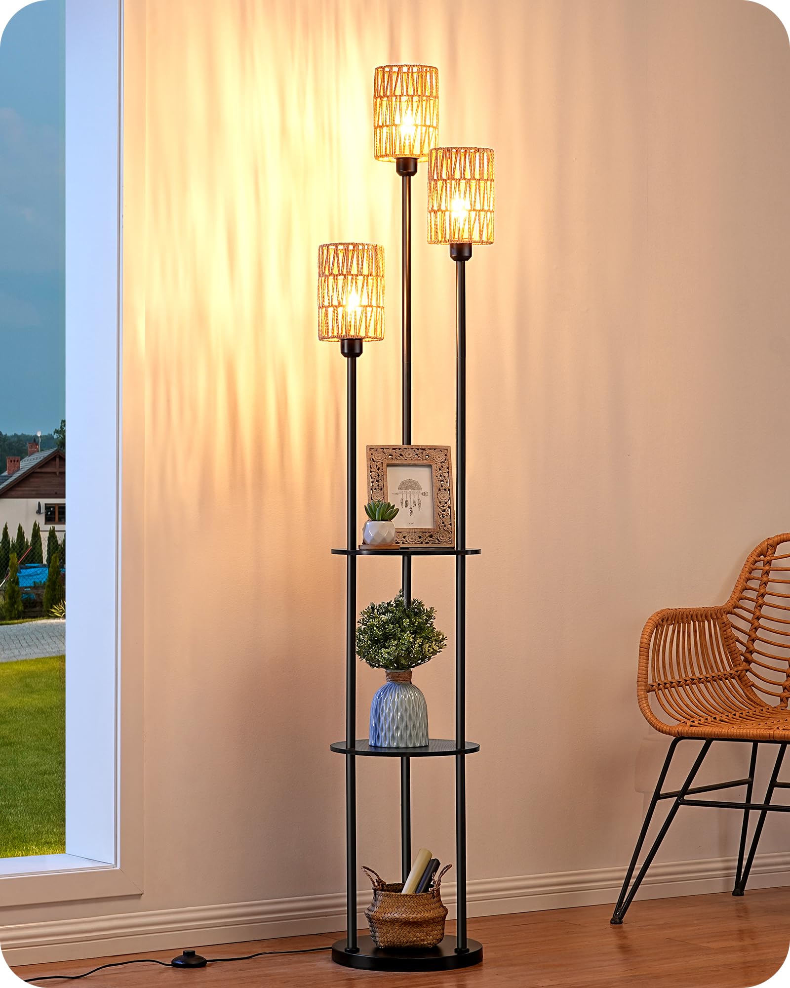 EDISHINE Lampada da Terra Boho Vintage con Mensola 178 cm