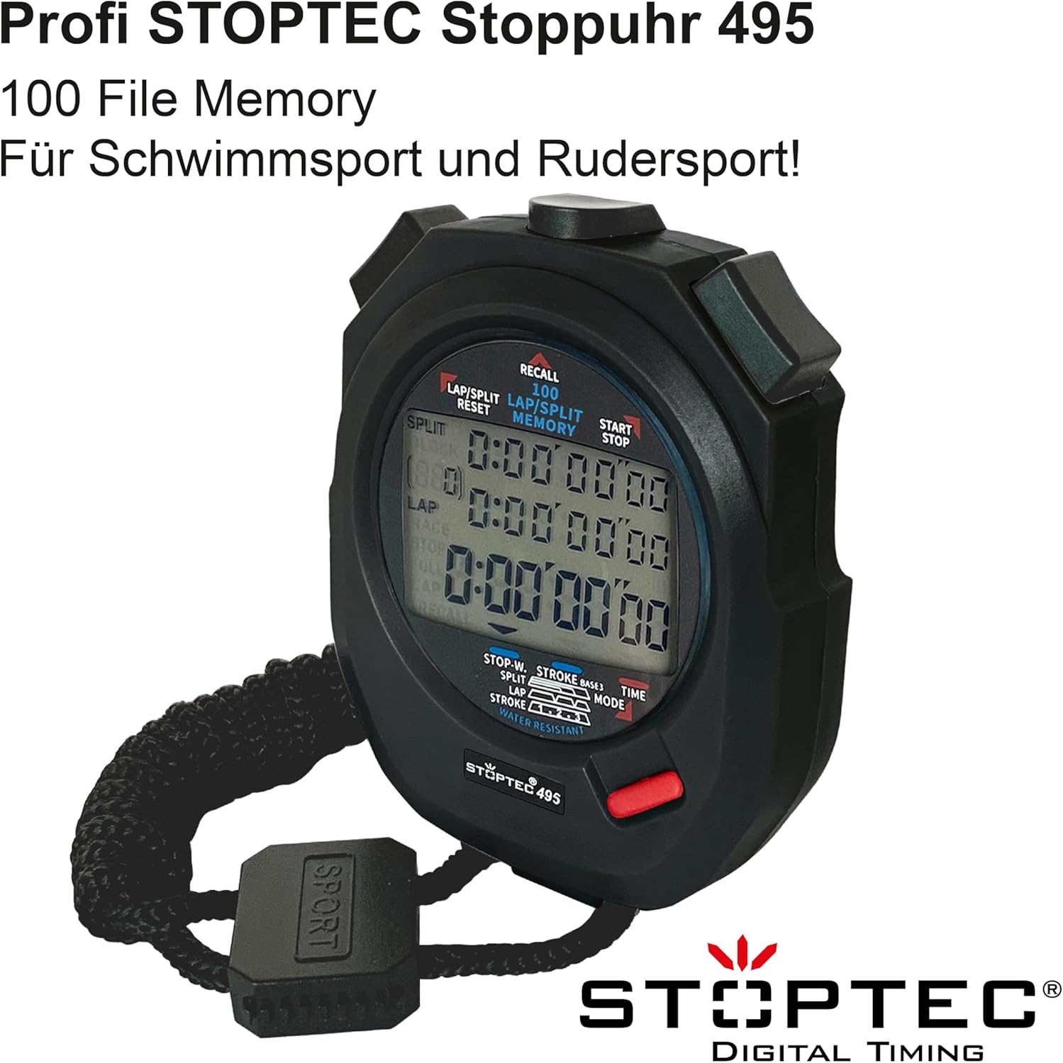 Stoptec Cronometro 495 - Display 3 righe, 100 Memoria - immagine 2