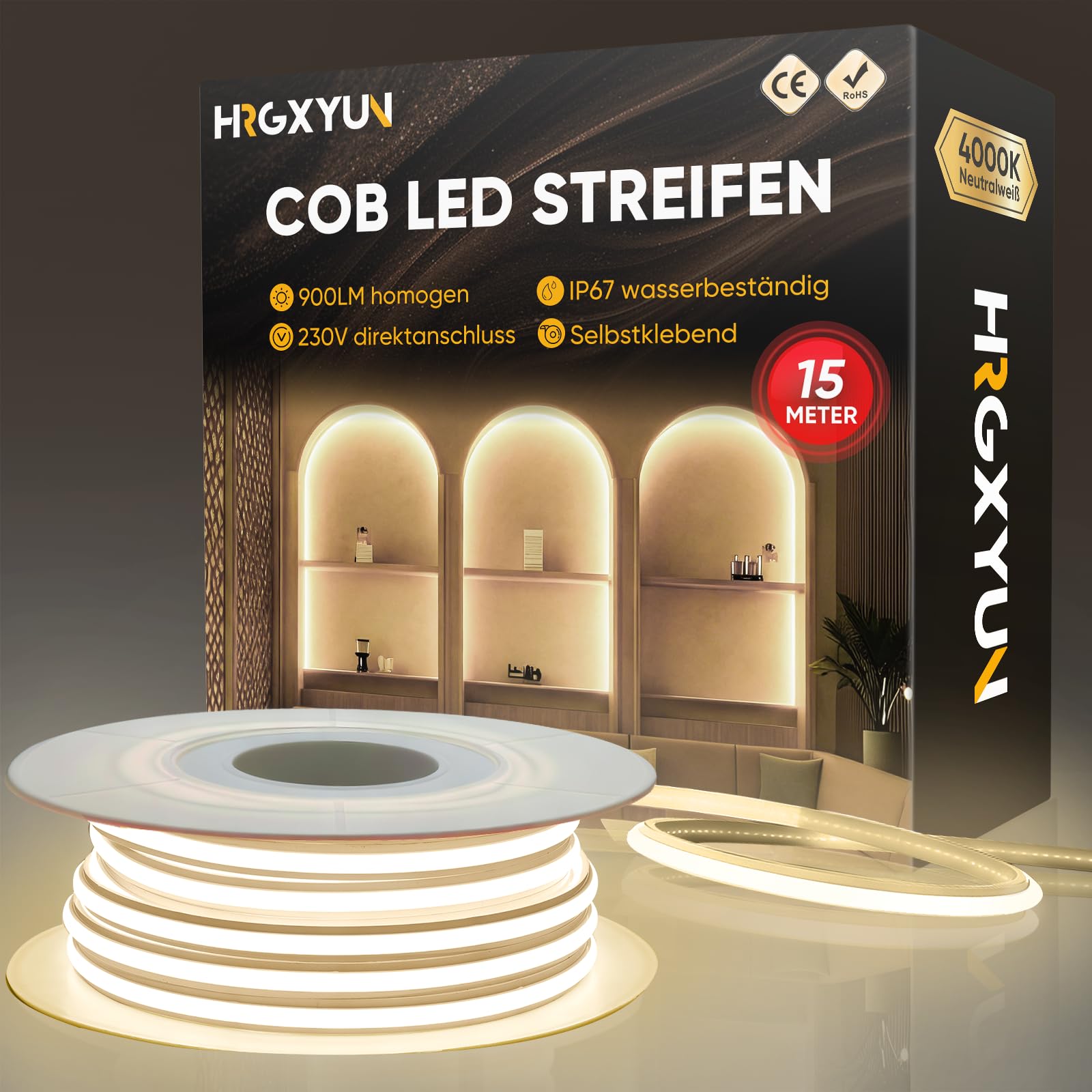 Striscia LED COB Neon AC 230 V, bianco neutro, 15 m