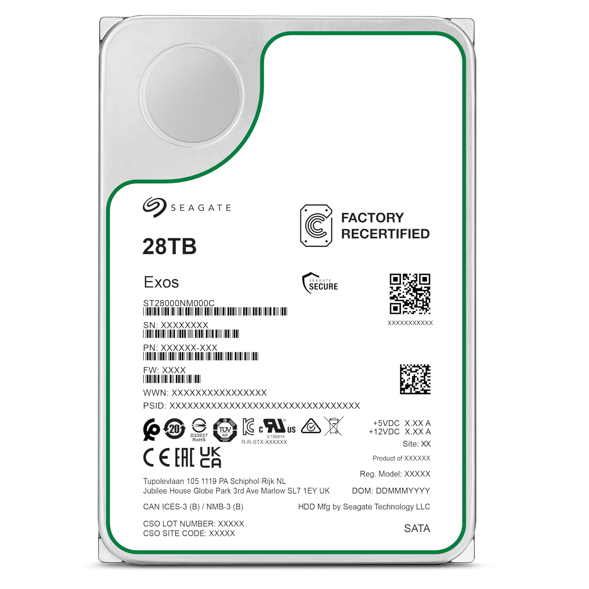 Seagate Exos ST28000NM000C - Disco rigido interno da 28 TB, 3,5", SATA 6 Gb/s 7200RPM, cache 512 MB (Ricondizionato)