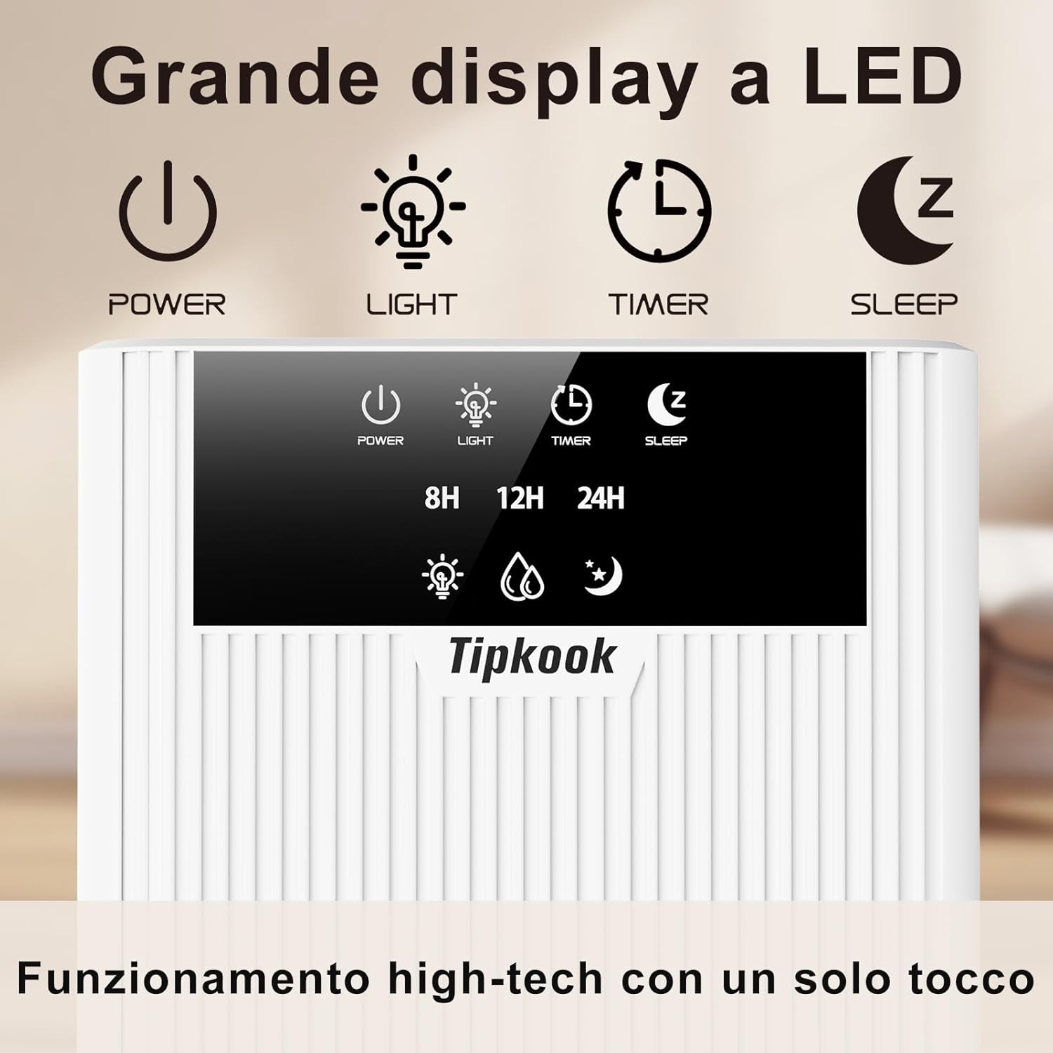 Deumidificatore Casa, Tipkook Deumidificatore 2400ML, Silenzioso Deumidificatori, Timer 8/12/24ore, Spegnimento automatico, 10 colori LED, Portatile Deumidificatori per Guardaroba, Bagno - immagine 3