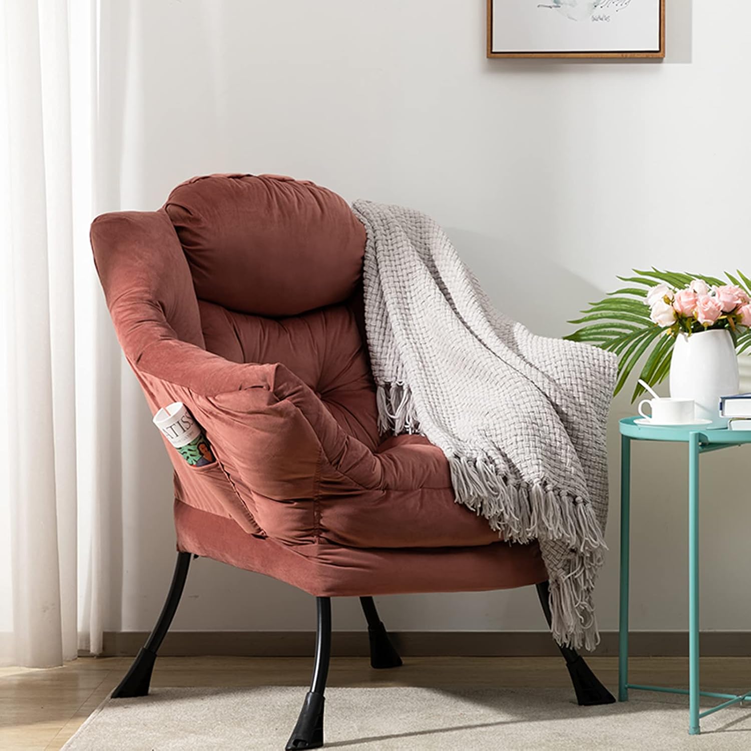 Hollyhome Poltrona Velluto Relax Rosa - immagine 4