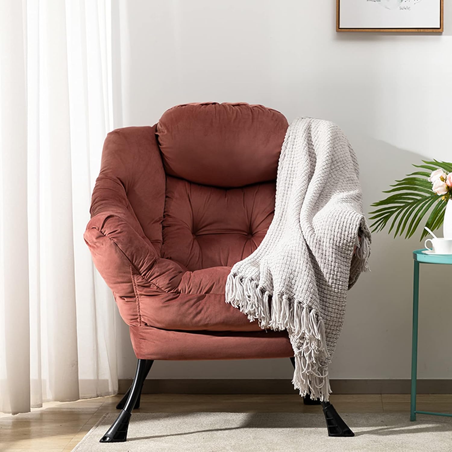 Hollyhome Poltrona Velluto Relax Rosa - immagine 5