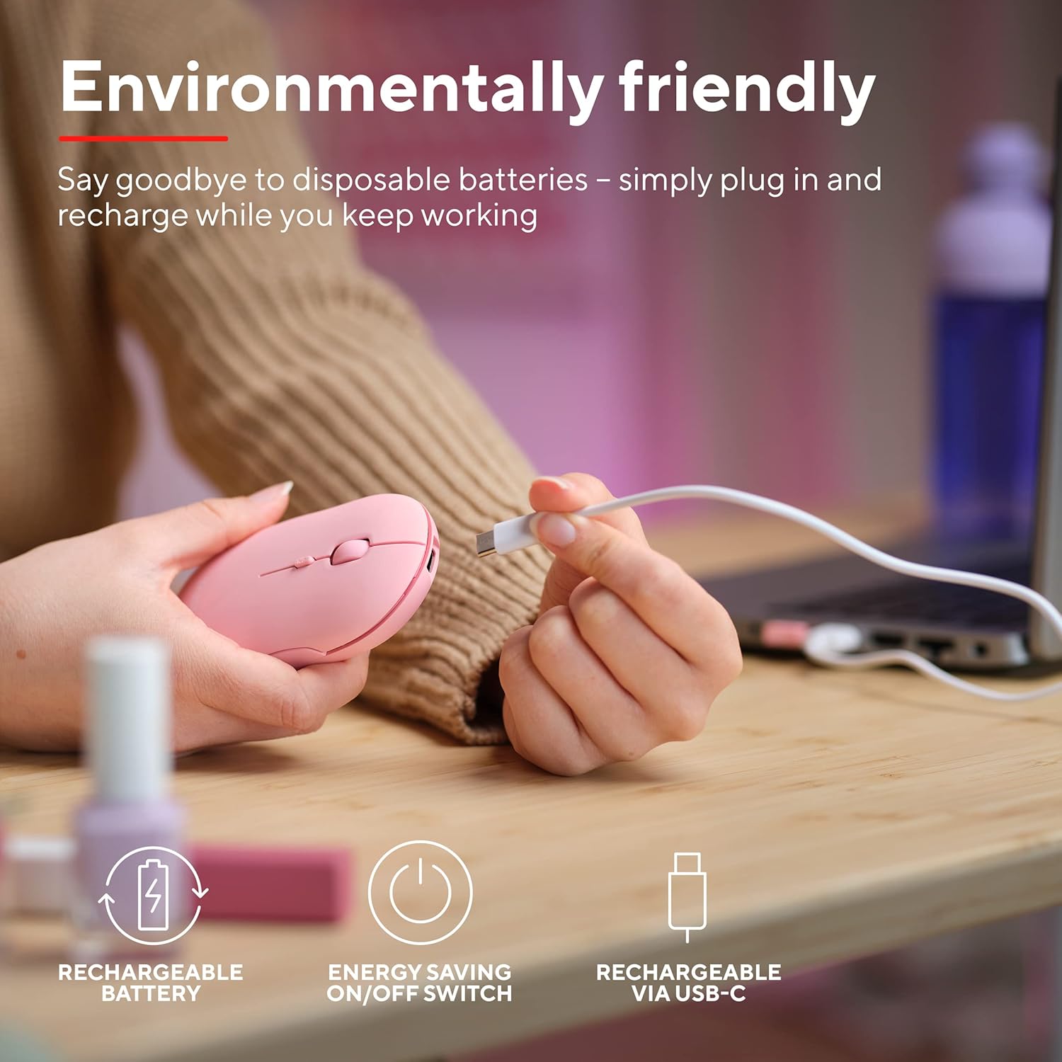 Trust Puck Mouse Wireless Ricaricabile, Rosa - immagine 5