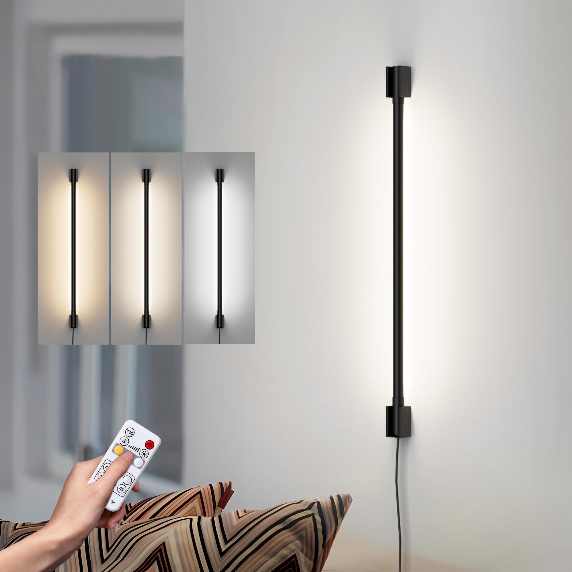 Aipsun Lampada da Parete LED Interno con Spina 80CM, Nero