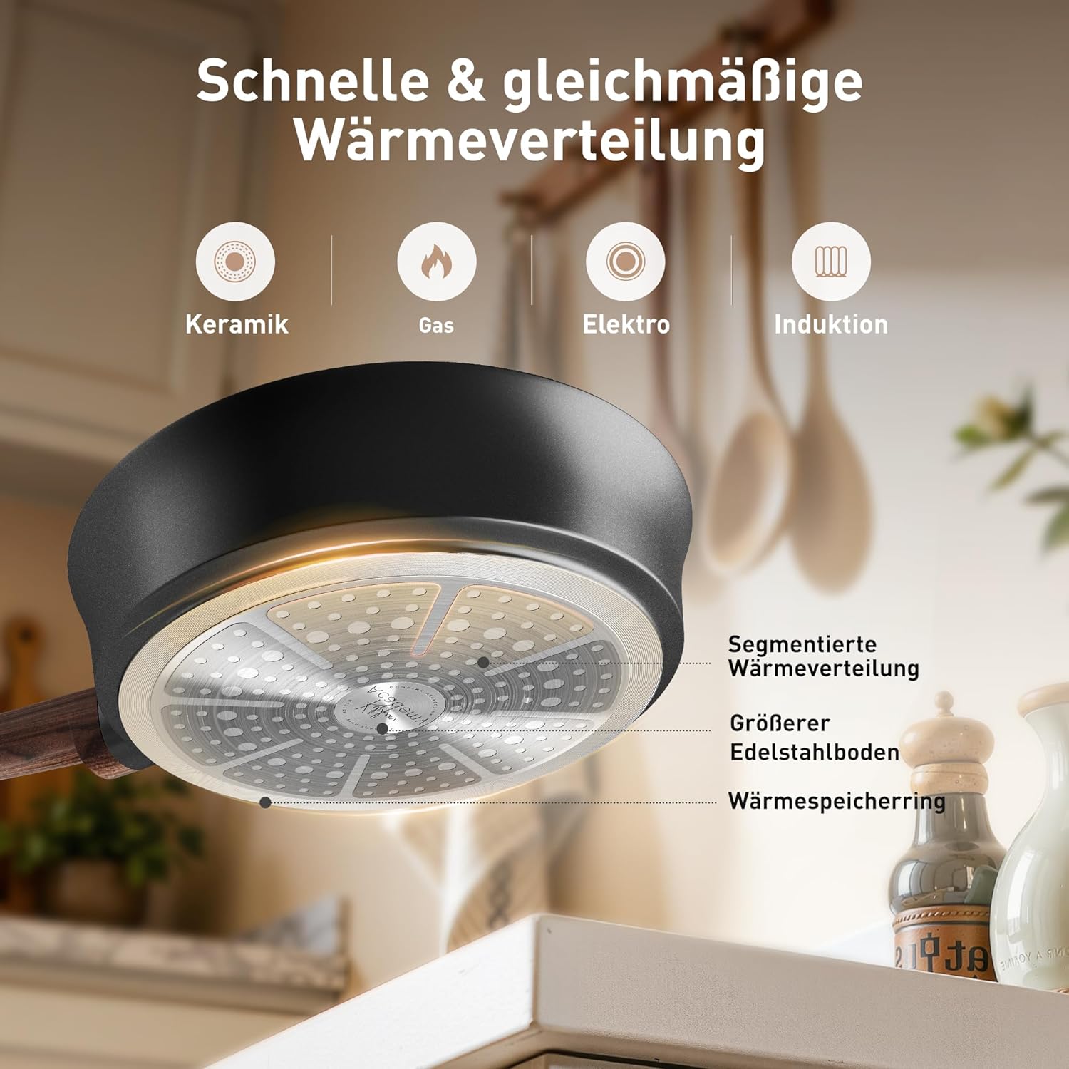 Kitchen Academy - Set Pentole e Padelle Induzione 17 pezzi, Nero - immagine 5