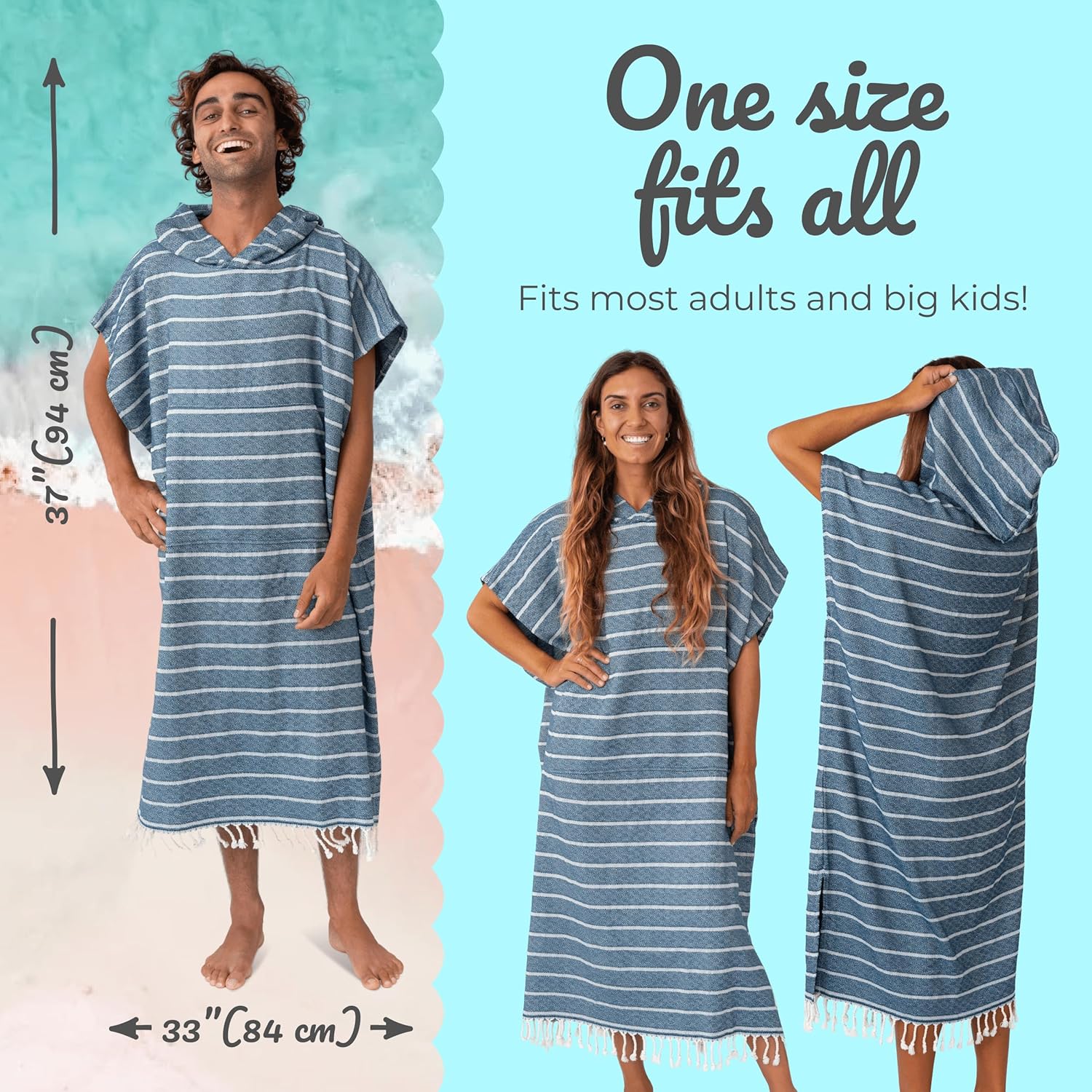 Nova Blue Poncho da Surf Blu e Bianco a Righe - immagine 3
