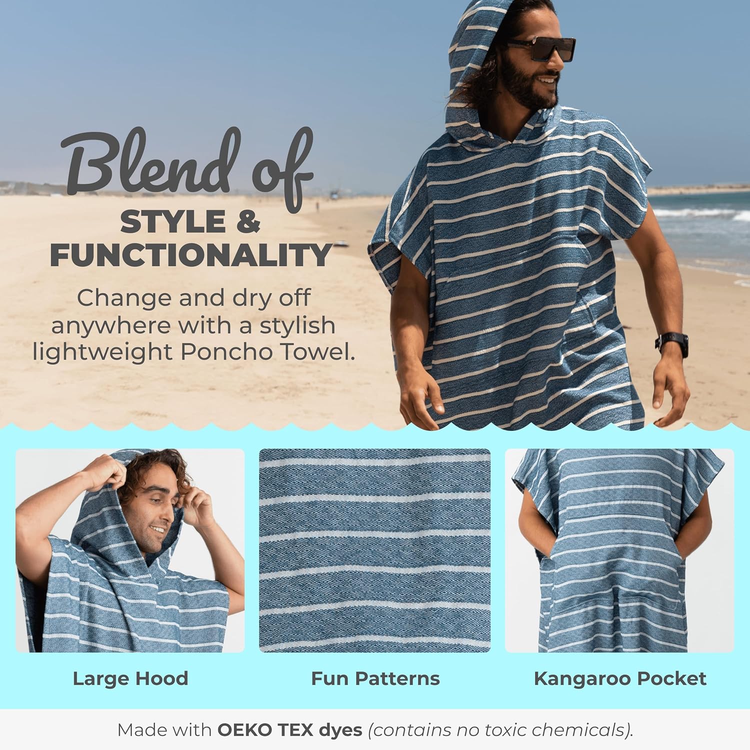 Nova Blue Poncho da Surf Blu e Bianco a Righe - immagine 4