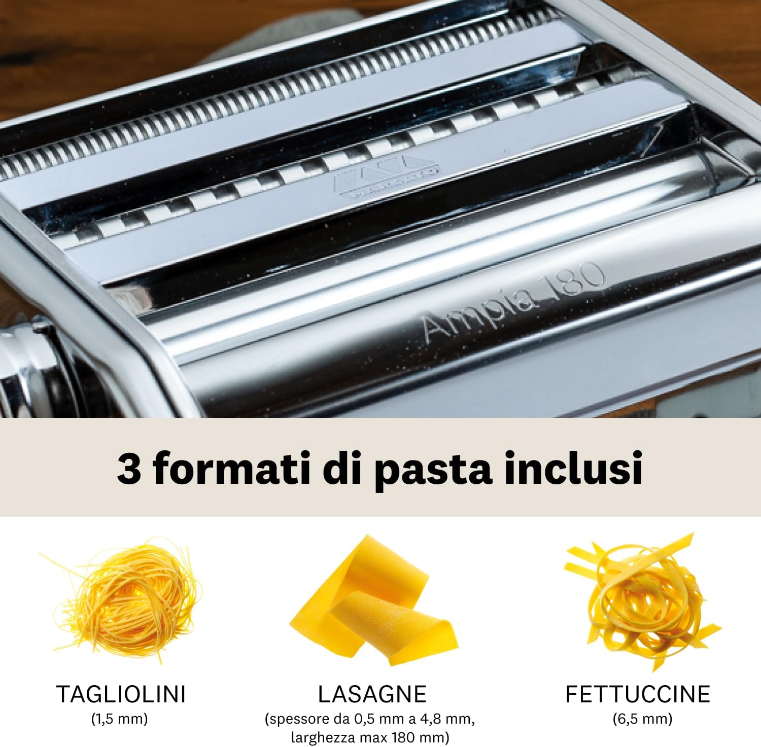 Marcato Macchina per la Pasta Ampia 180, Acciaio Cromato - immagine 3