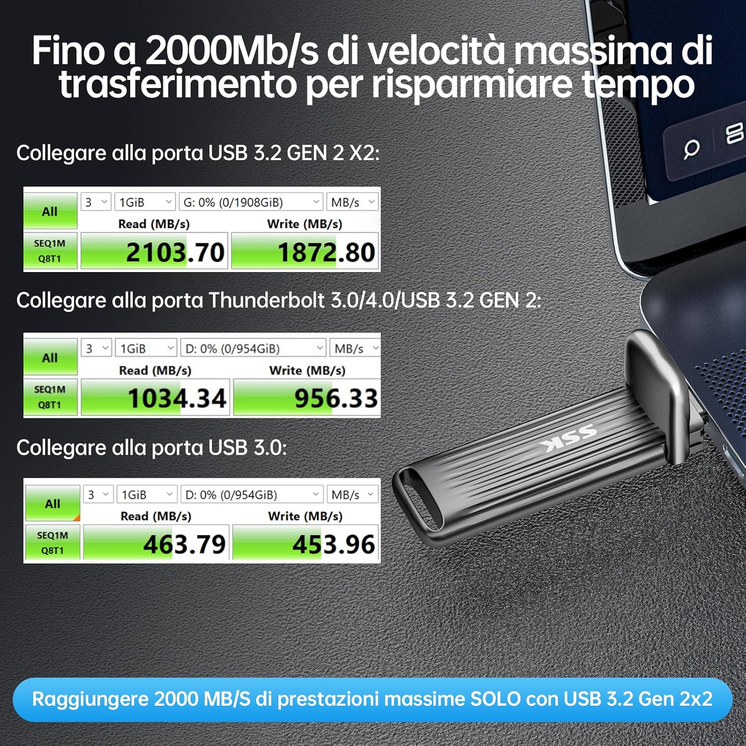 Ssk Chiavetta SSD USB-C 2TB - Velocità 2000MB/s - immagine 3