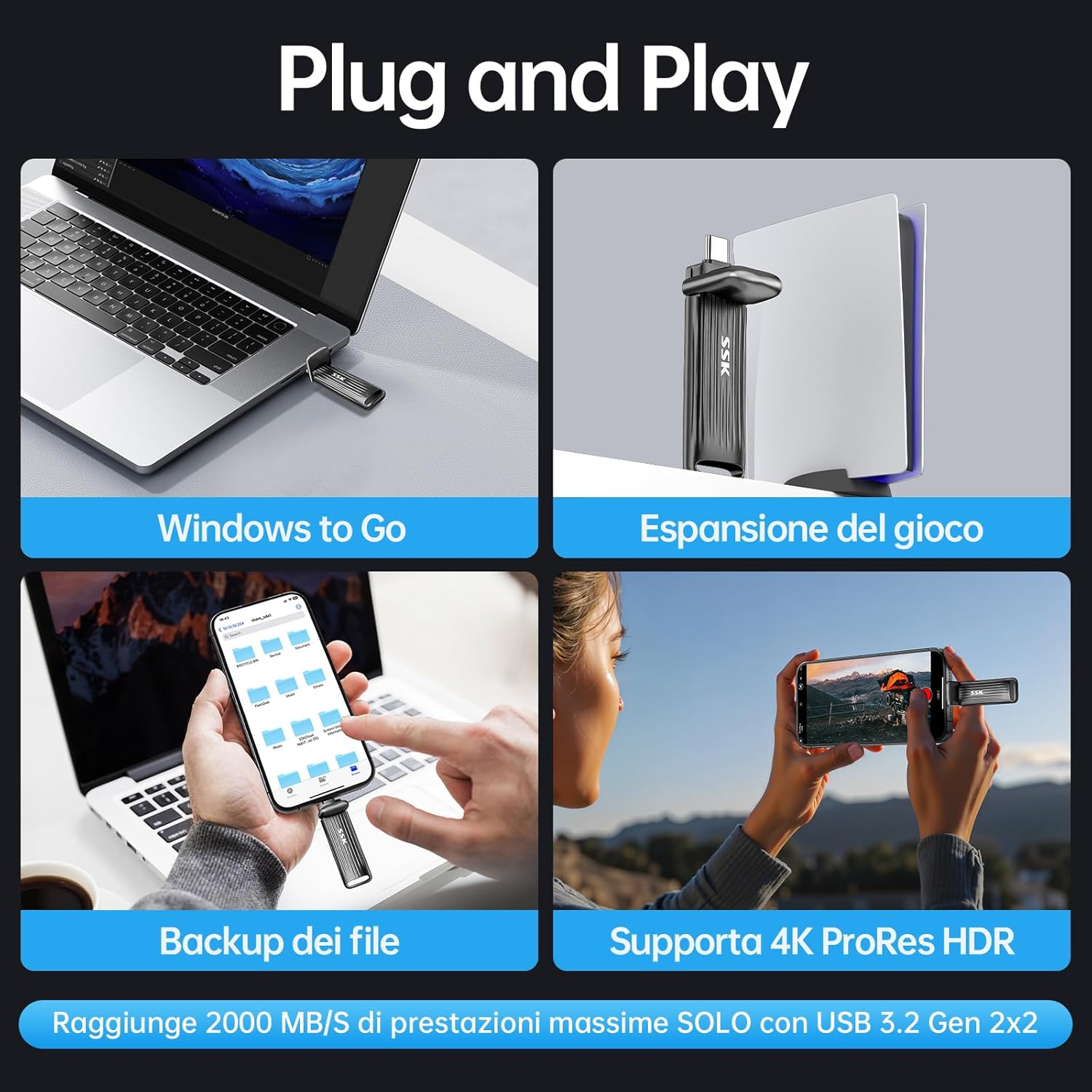 Ssk Chiavetta SSD USB-C 2TB - Velocità 2000MB/s - immagine 5