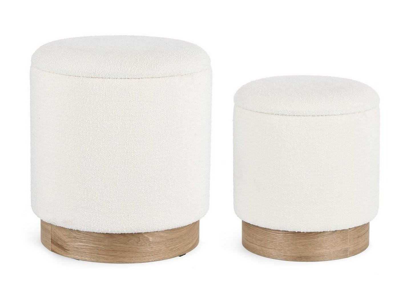 KONTE.DESIGN Set di 2 Pouf contenitore ZOYA bianco e legno di frassino