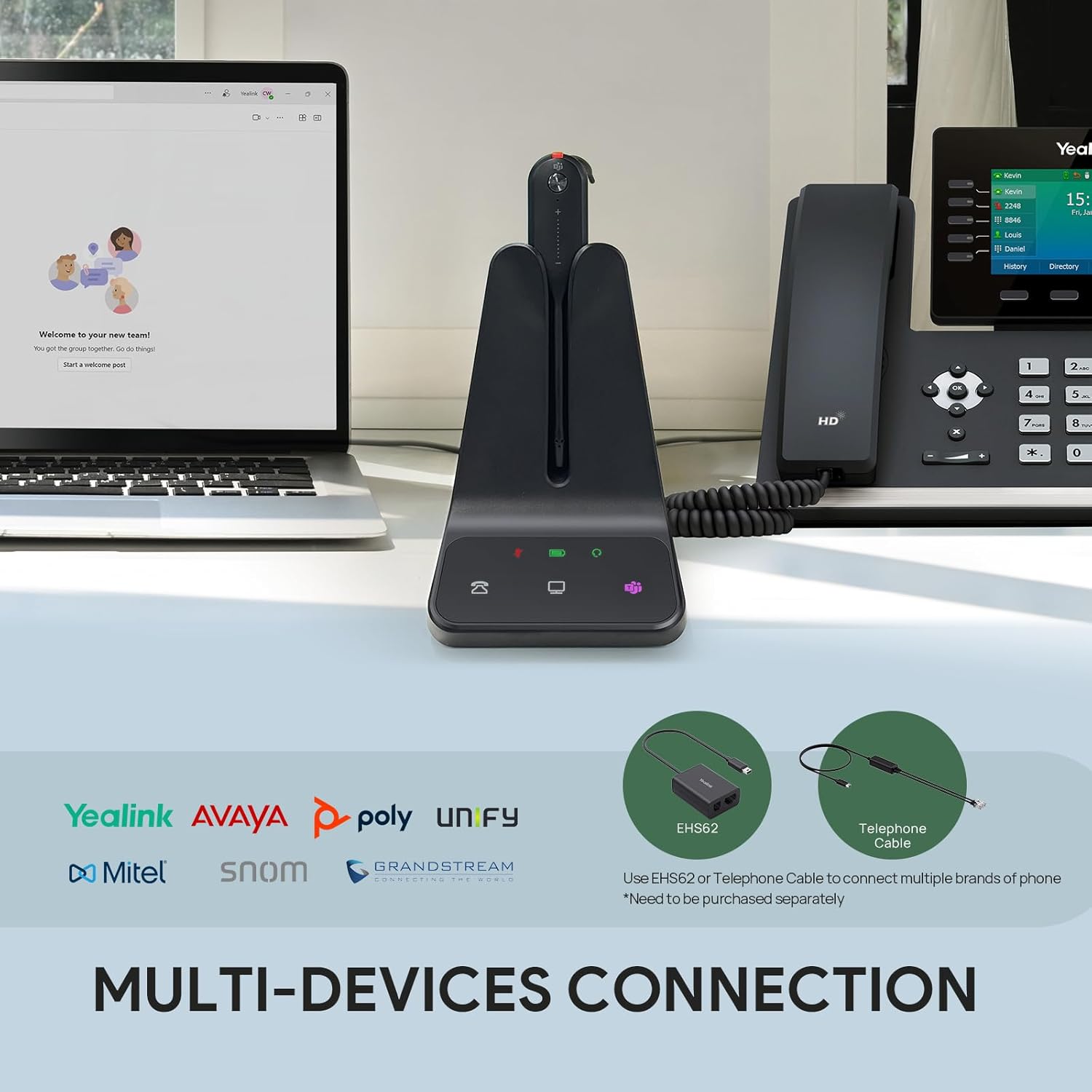 Yealink WH63 E2 DECT - Cuffie Wireless con Microfono - immagine 5