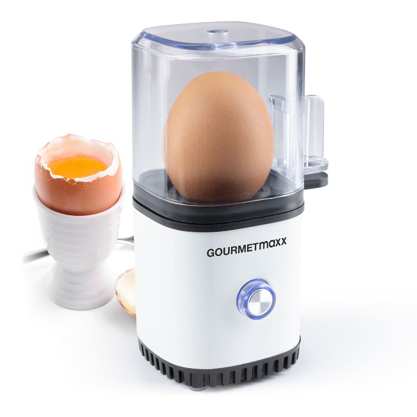GOURMETmaxx Cuociuova per 1 uovo | Bollitore per uova con tagliauova nel misurino | Egg Cooker – 3 gradi di durezza per il tuo portauovo | Design cuociuova piccolo – parti lavabili in lavastoviglie