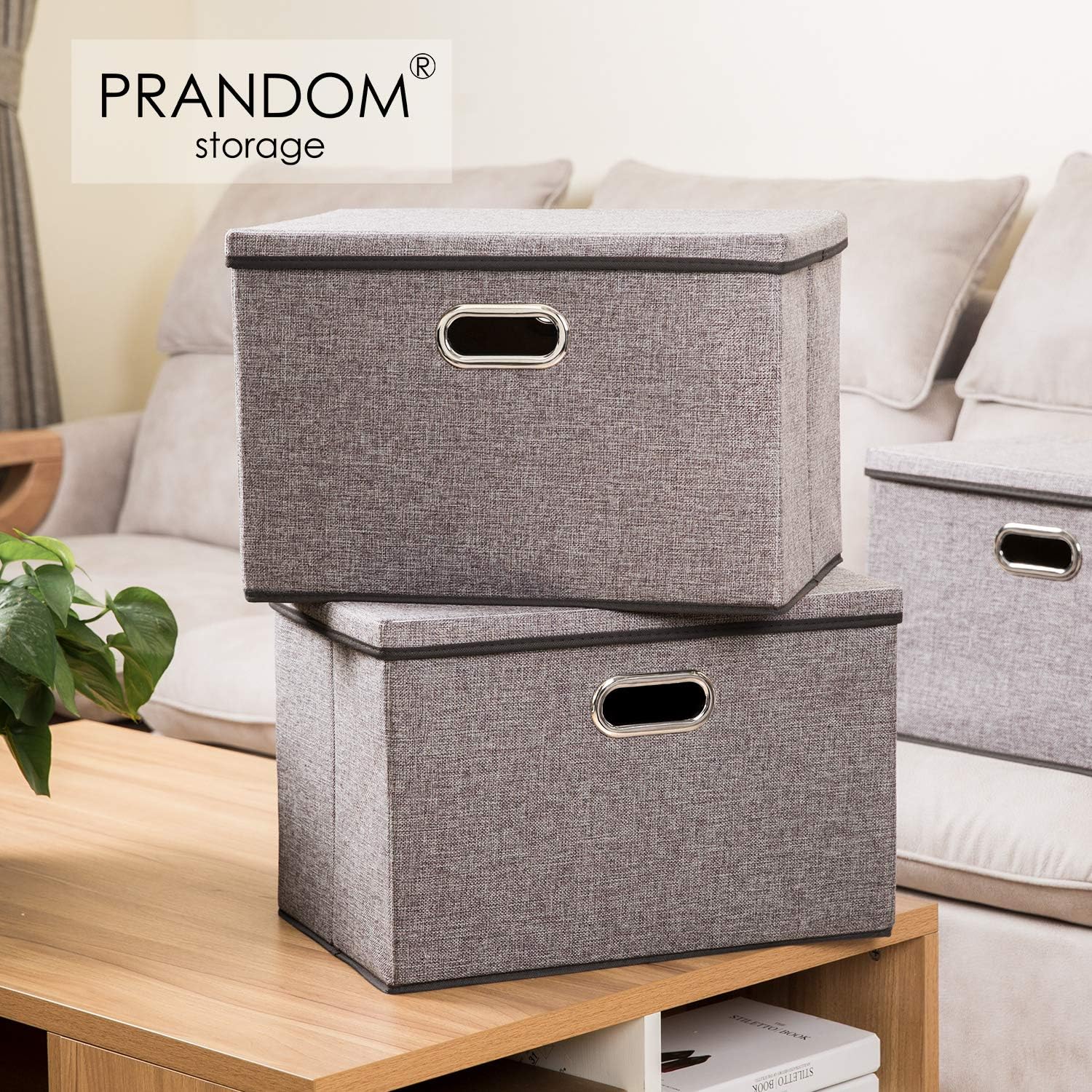 Prandom Contenitori Pieghevoli con Coperchi - Set 3 Grigio - immagine 2