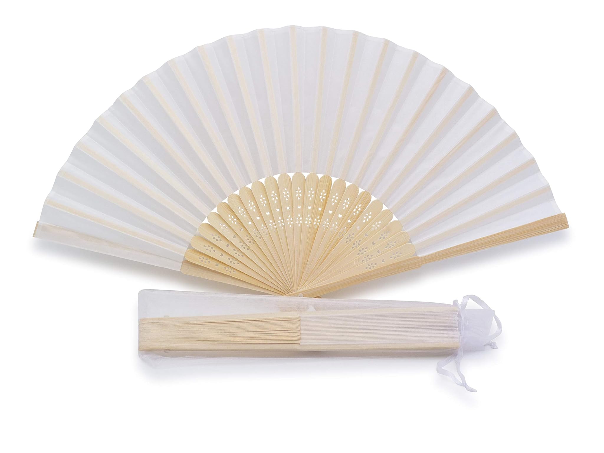 Olilly 50 Ventagli in Seta di Poliestere, Bianco