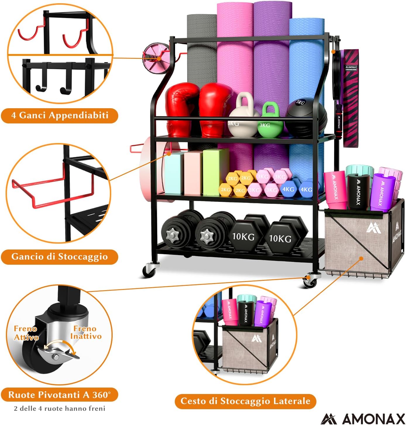 Amonax Rastrelliera Manubri Palestra e Yoga Organizer - immagine 2