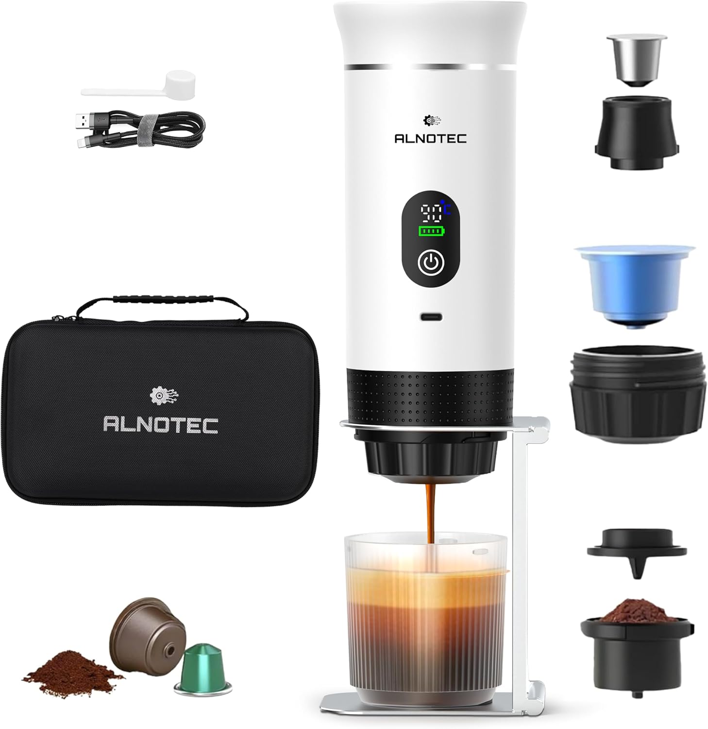 Caffettiera Espresso Portatile 80ml, Bianca - immagine 1