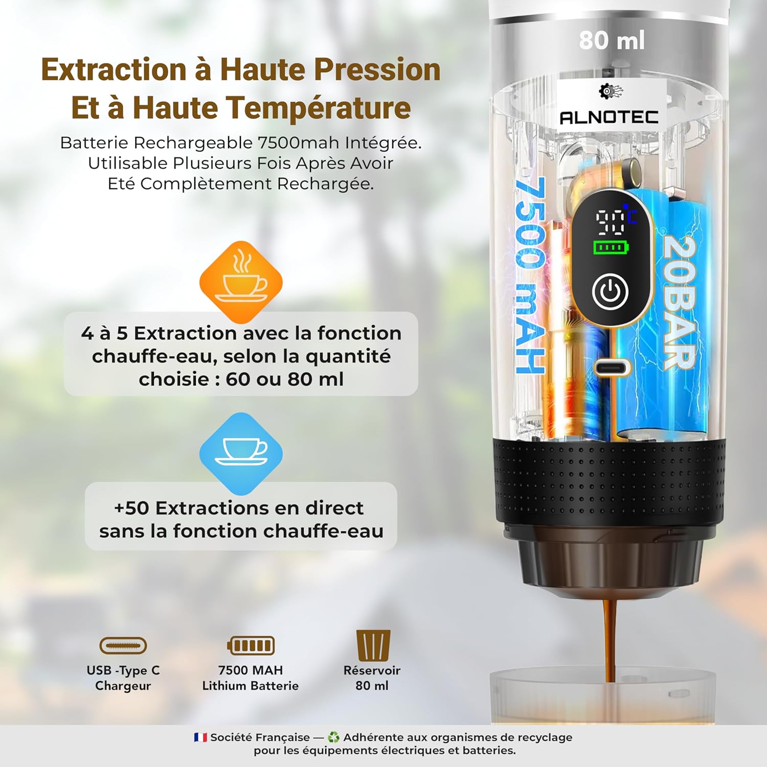 Caffettiera Espresso Portatile 80ml, Bianca - immagine 3