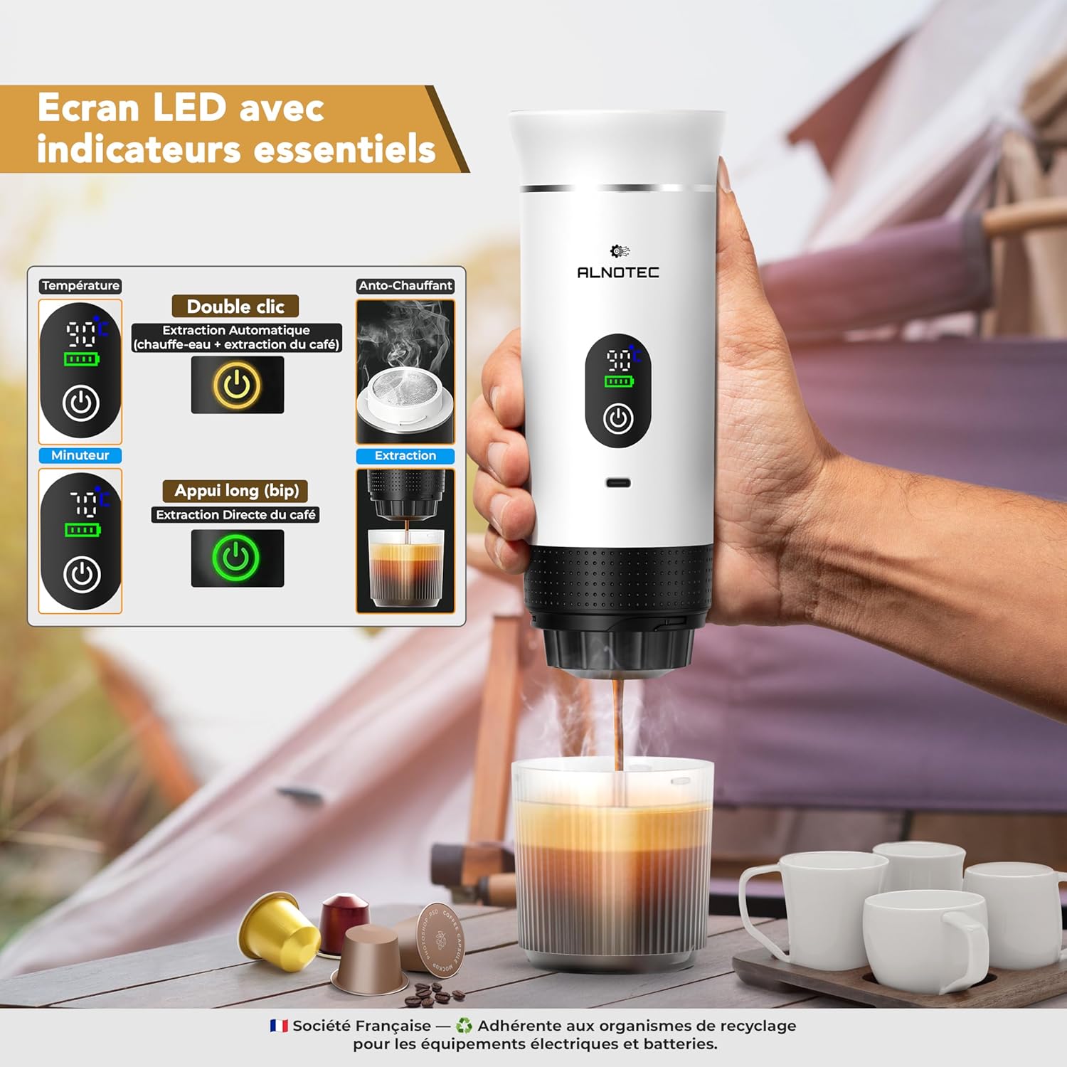 Caffettiera Espresso Portatile 80ml, Bianca - immagine 4