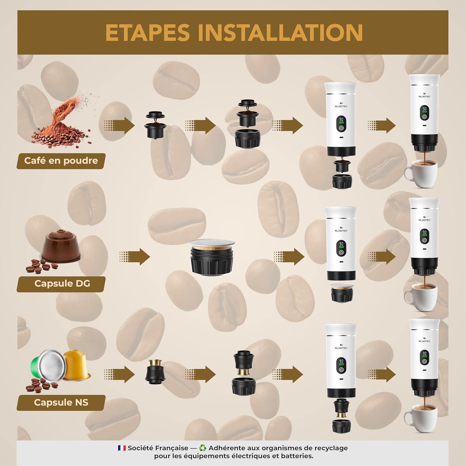 Caffettiera Espresso Portatile 80ml, Bianca - immagine 8