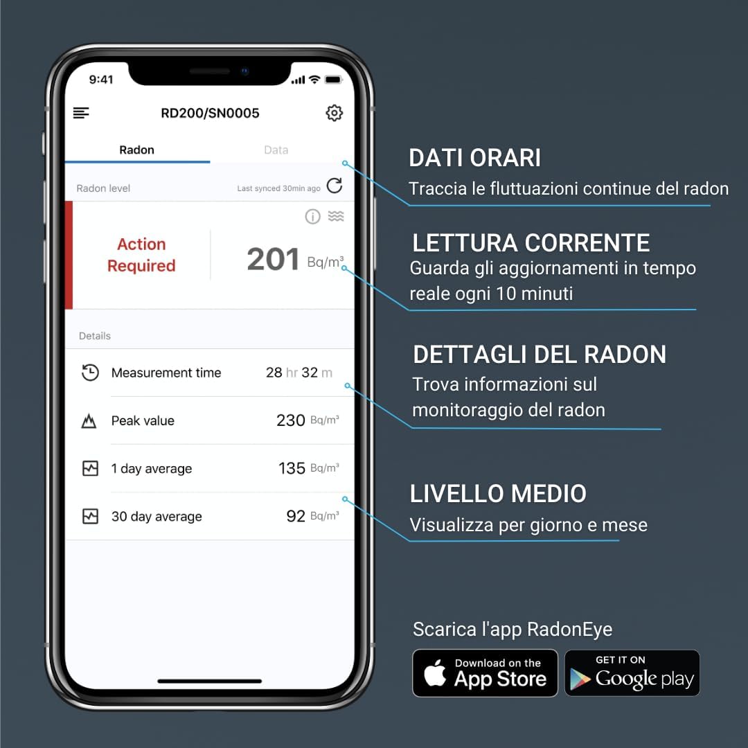 Ecosense RD200 RadonEye - Rilevatore di Radon Domestico - immagine 7