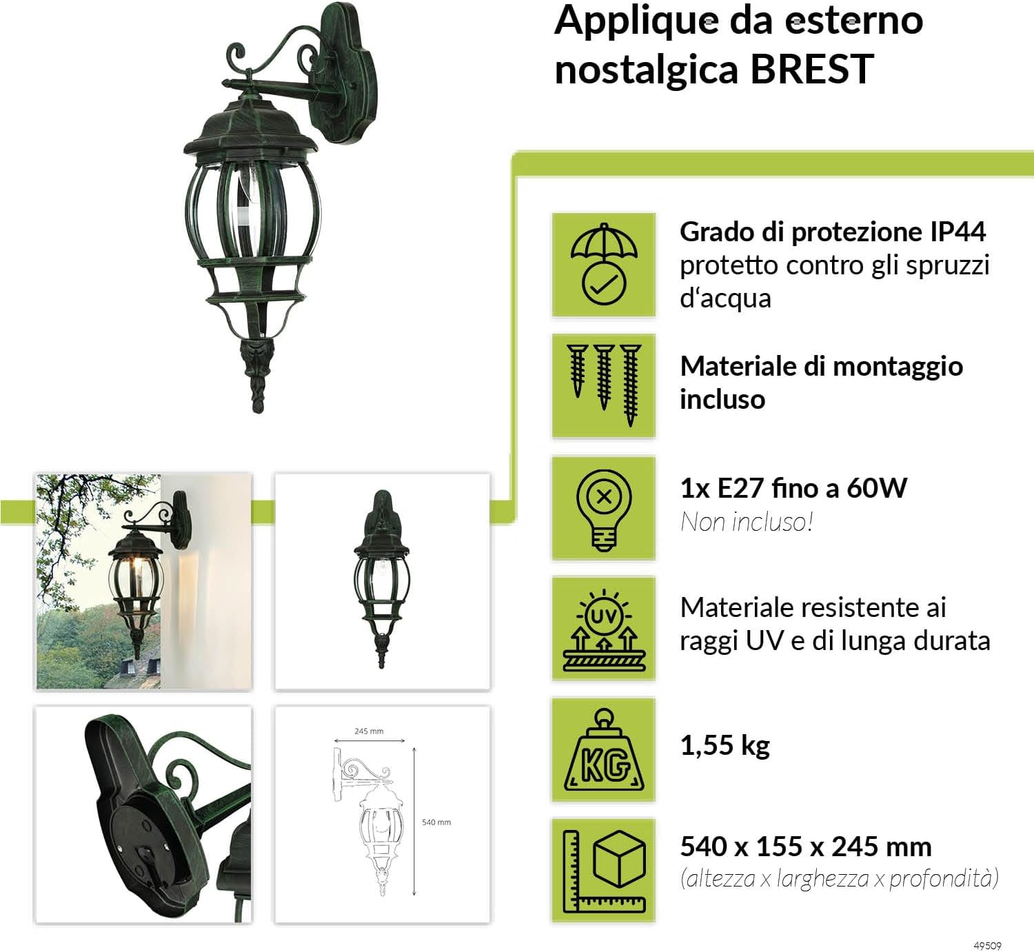 Licht-erlebnisse Lampada da Parete Esterno H:54cm - immagine 2