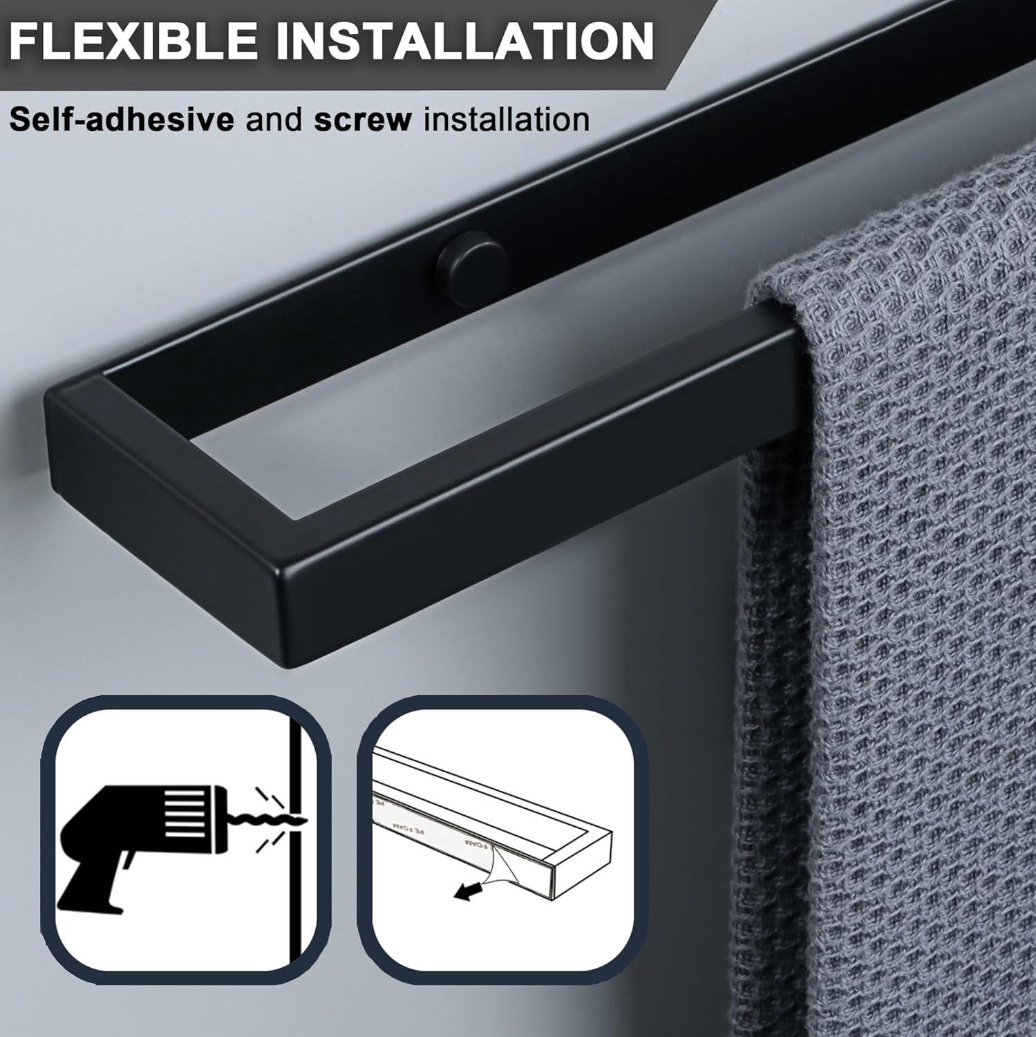 Sayayo Portasciugamani Nero Autoadesivo 40CM - immagine 4