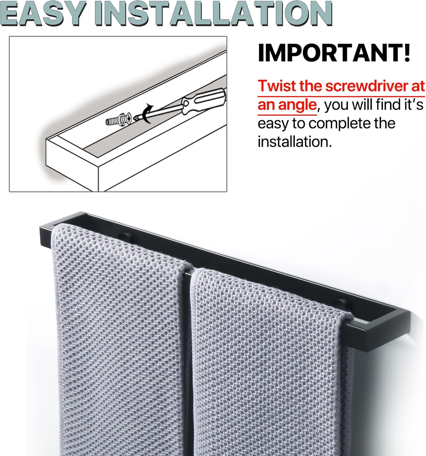 Sayayo Portasciugamani Nero Autoadesivo 40CM - immagine 5