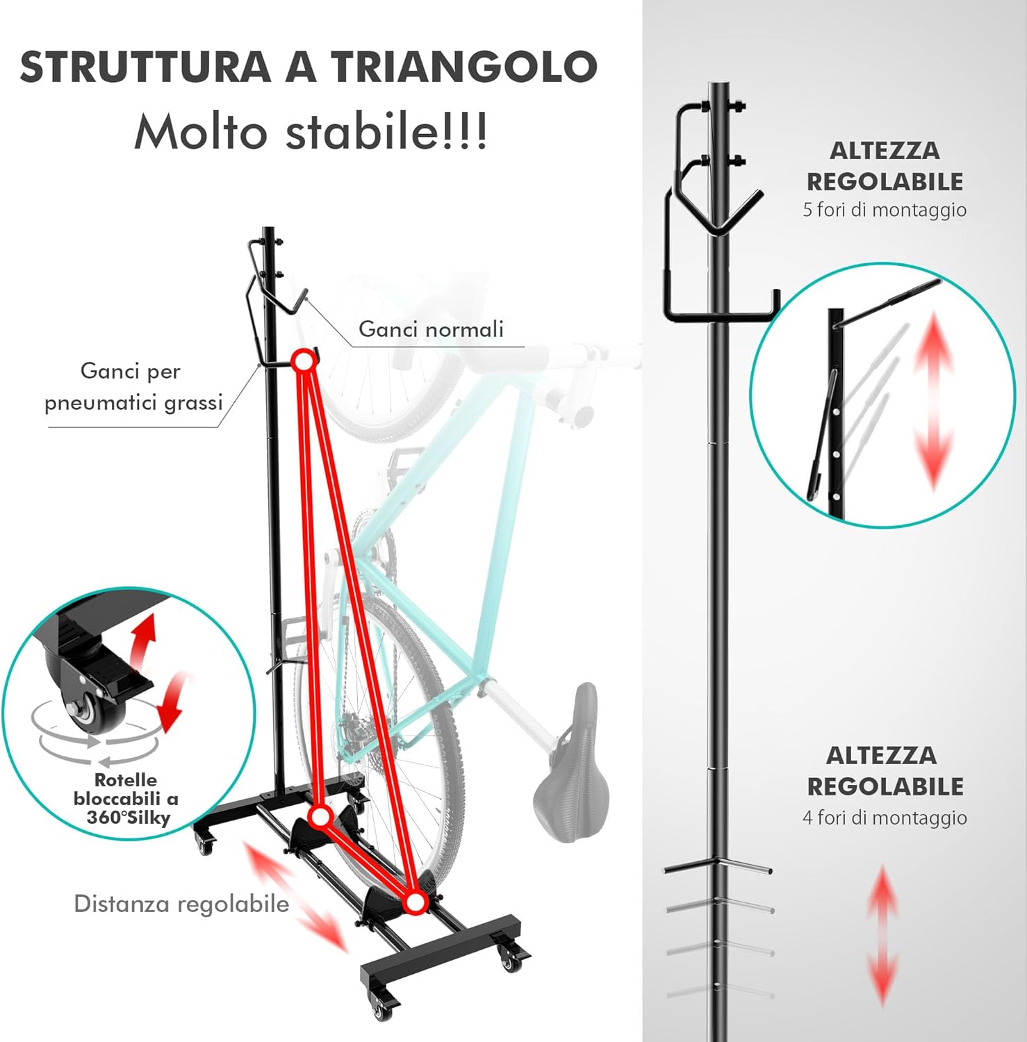 Mimoke Portabici con Ruote Regolabile in Altezza - immagine 3