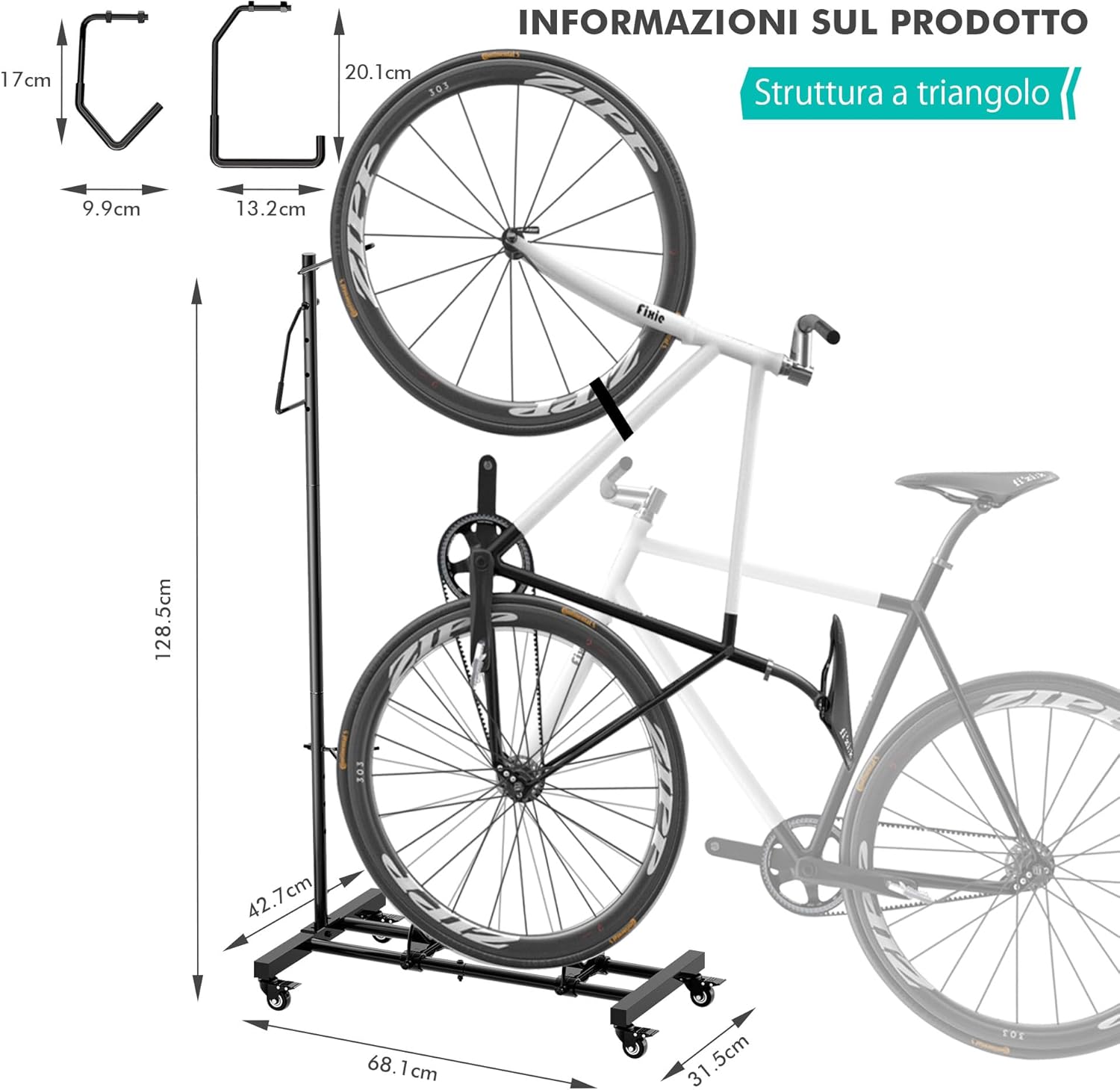 Mimoke Portabici con Ruote Regolabile in Altezza - immagine 5