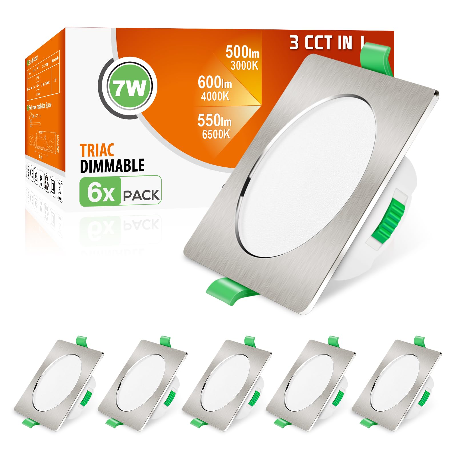 Alusso Faretti LED Incasso Dimmerabili 7W IP44, Set 6