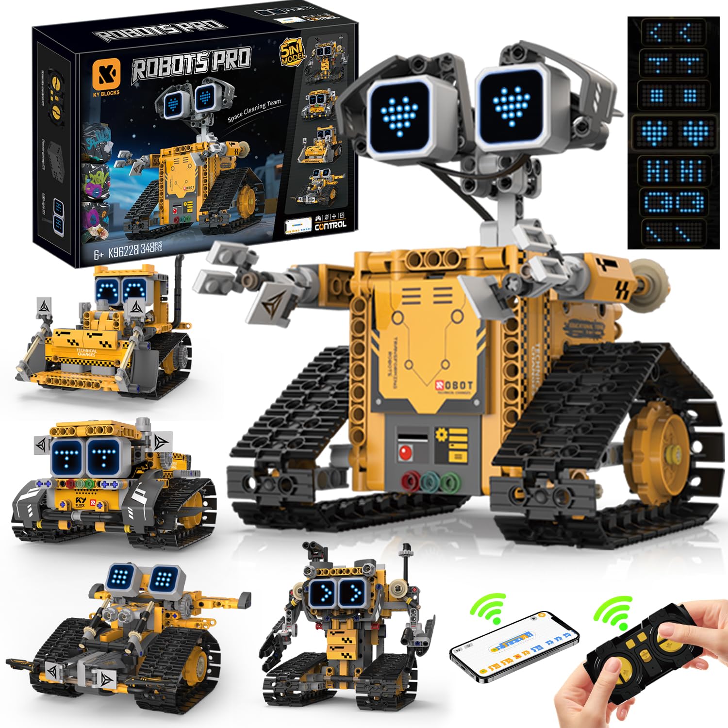 PENGBU RC Robot per bambini, set robot 5 in 1 con telecomando app, robot da parete/tecnica/dinosauro Mech