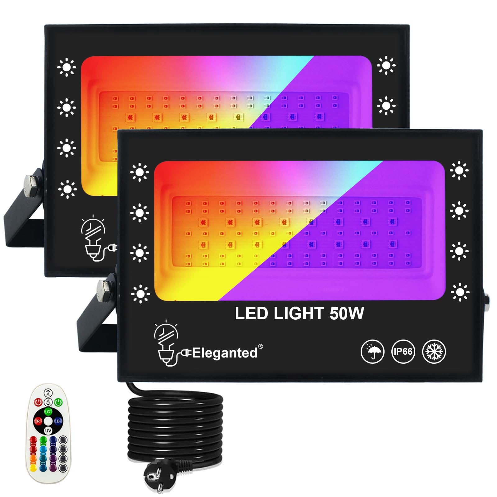 Faretto LED RGB + UV Luce Nera 50W IP66 (2pz)