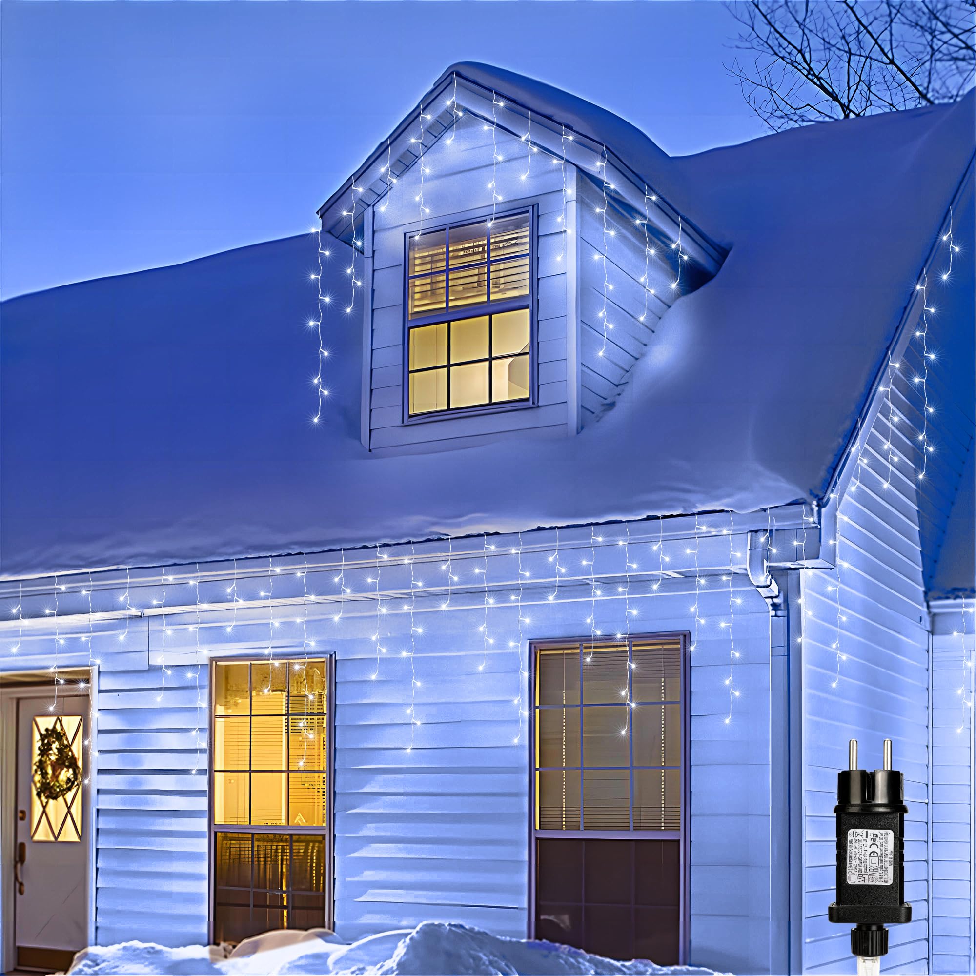 Natale Cascata Luci Esterno 20M 600 LED, Bianco Freddo