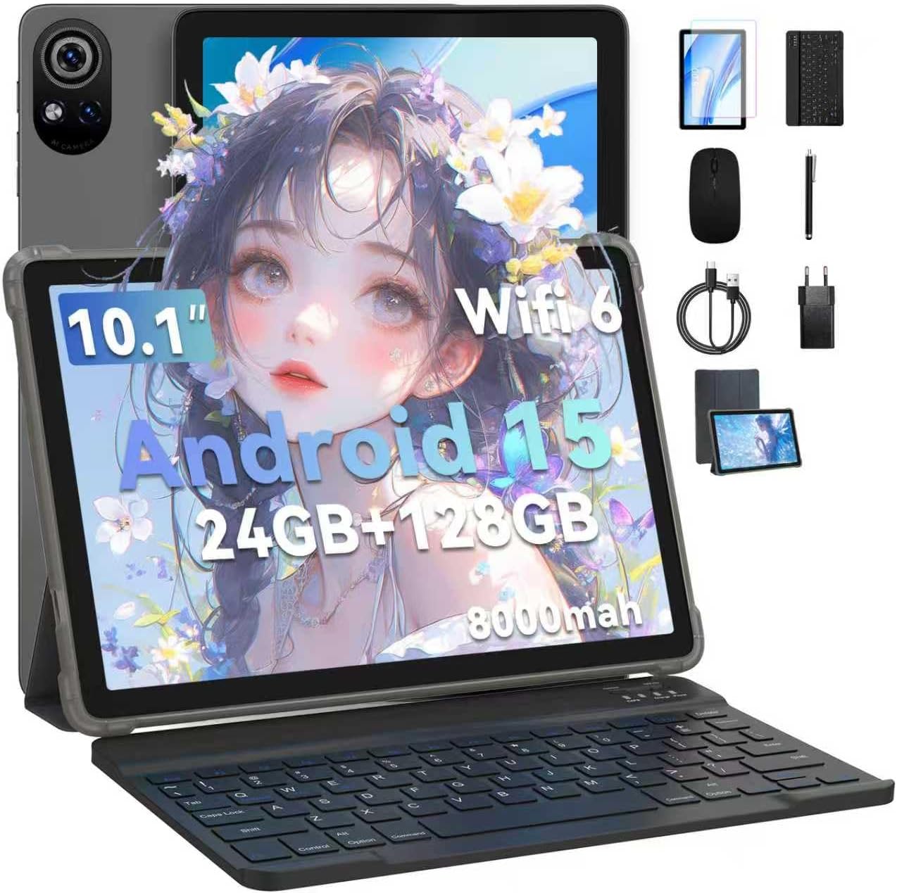 Pritom Tablet 10 pollici Android 15, Grigio - immagine 1