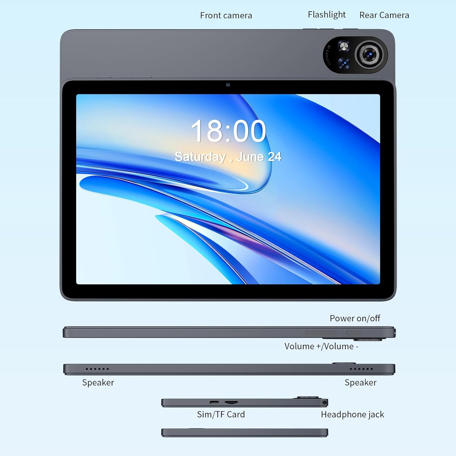 Pritom Tablet 10 pollici Android 15, Grigio - immagine 2