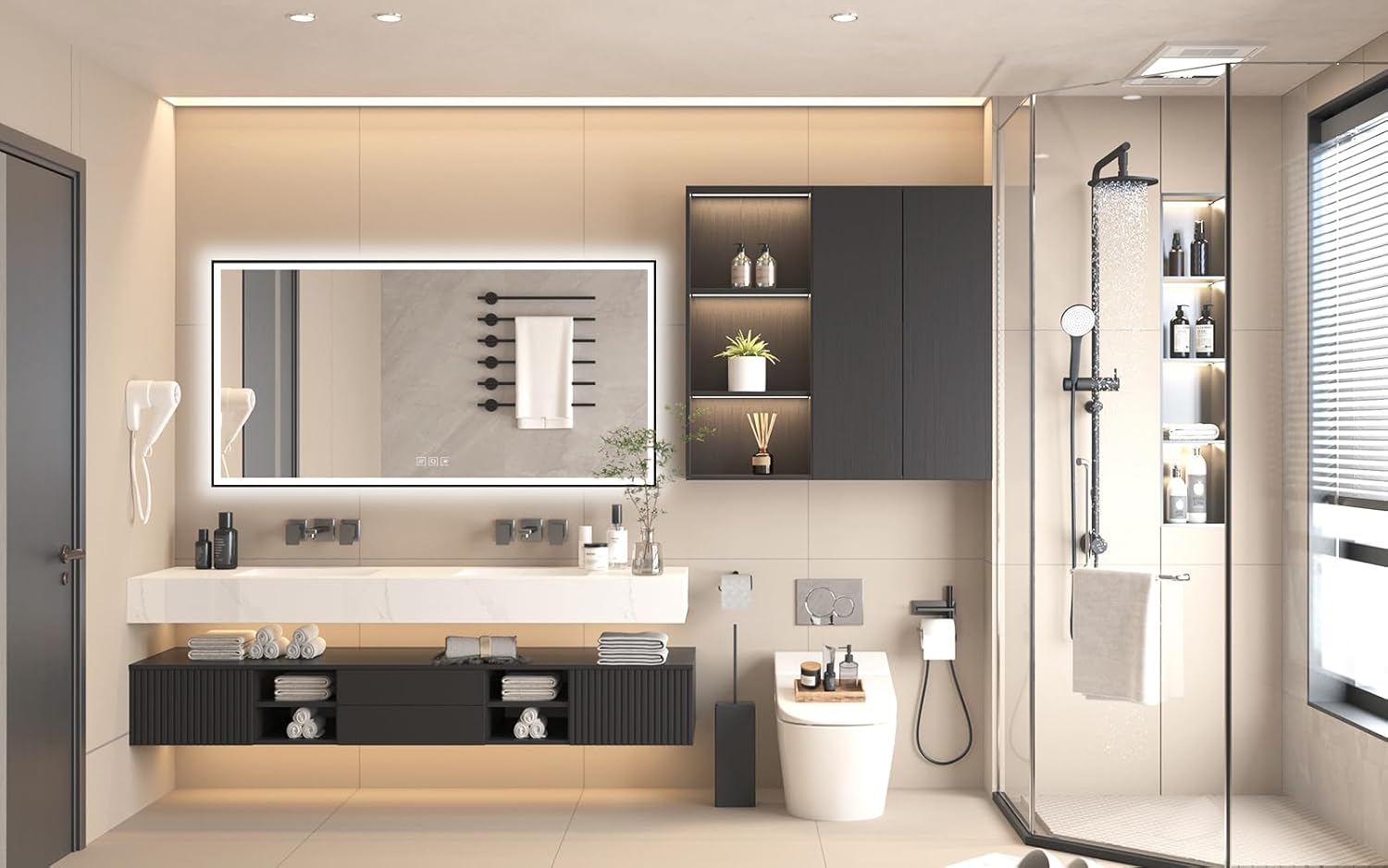 Furduzz Specchio da Bagno a LED con Cornice Nera - immagine 5