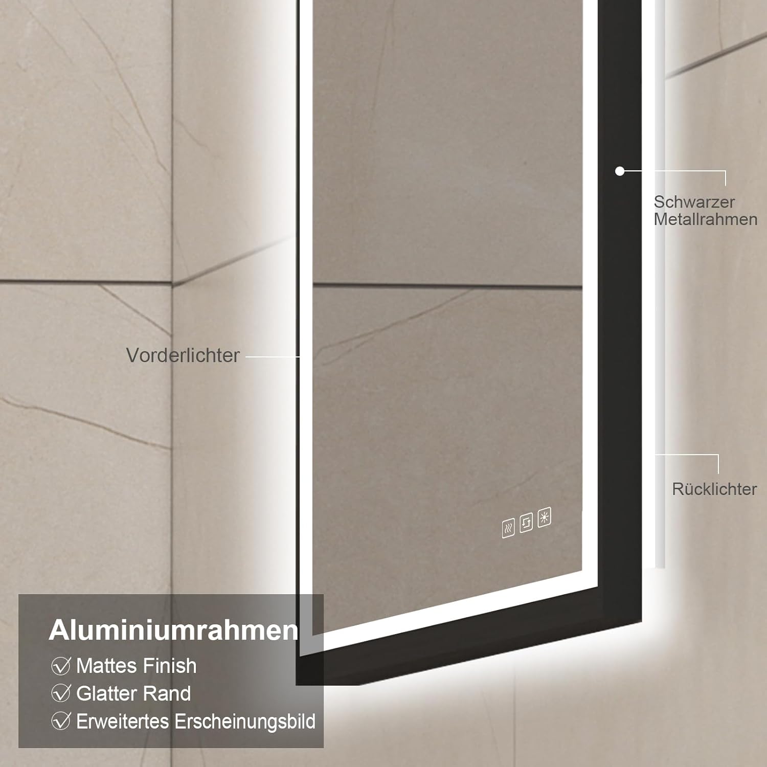 Furduzz Specchio da Bagno a LED con Cornice Nera - immagine 6