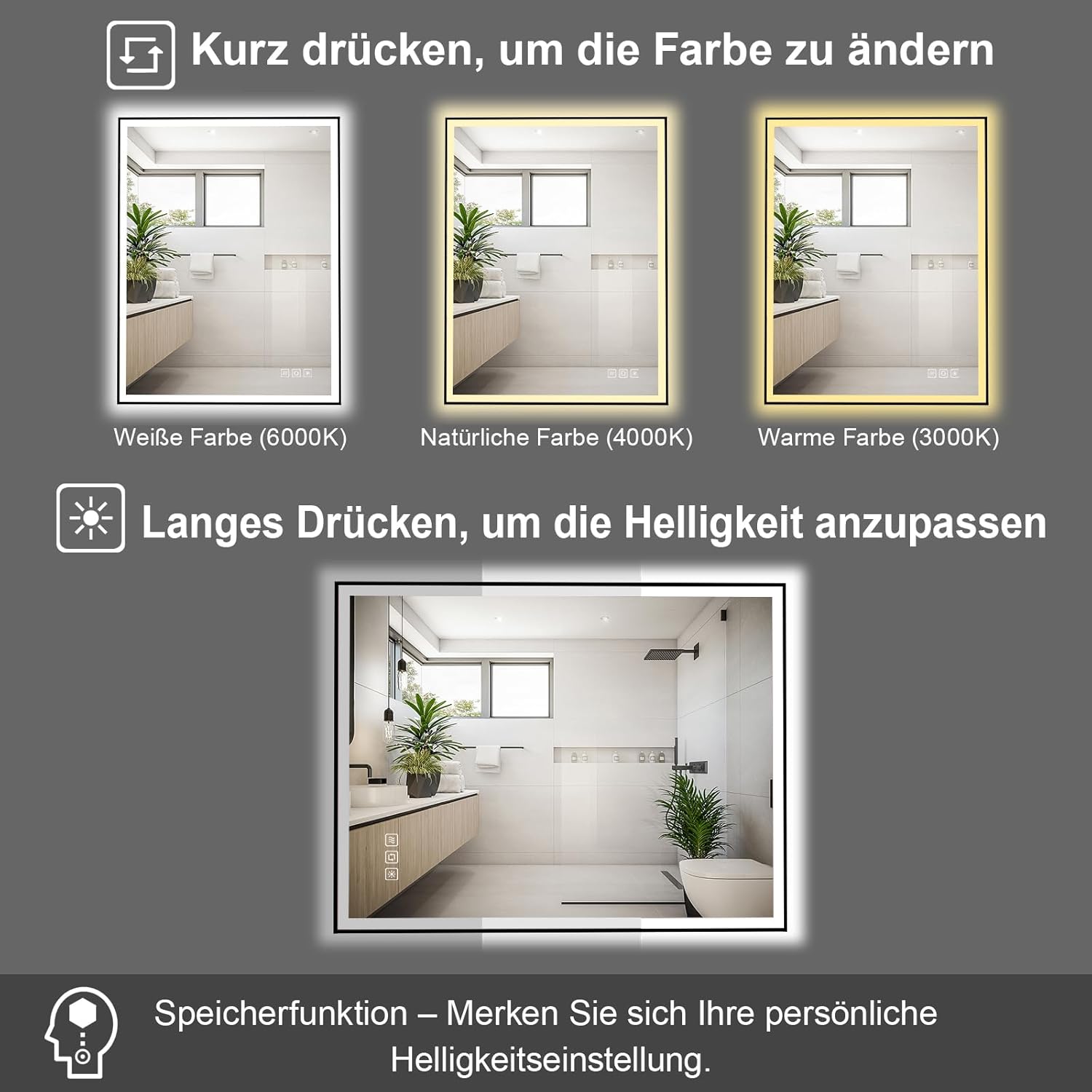 Furduzz Specchio da Bagno a LED con Cornice Nera - immagine 9